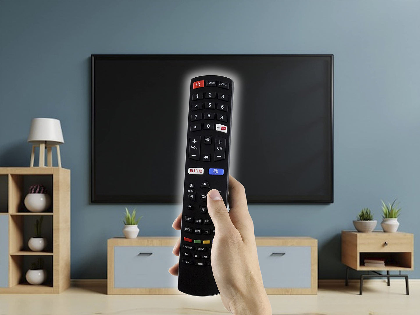 CONTROL EXPERT Control Remoto HK Pro JVC Atvio Speler Aiwa EVL Smart TV con botón de Netflix y Youtube Modelo: RC311S, Control Directo