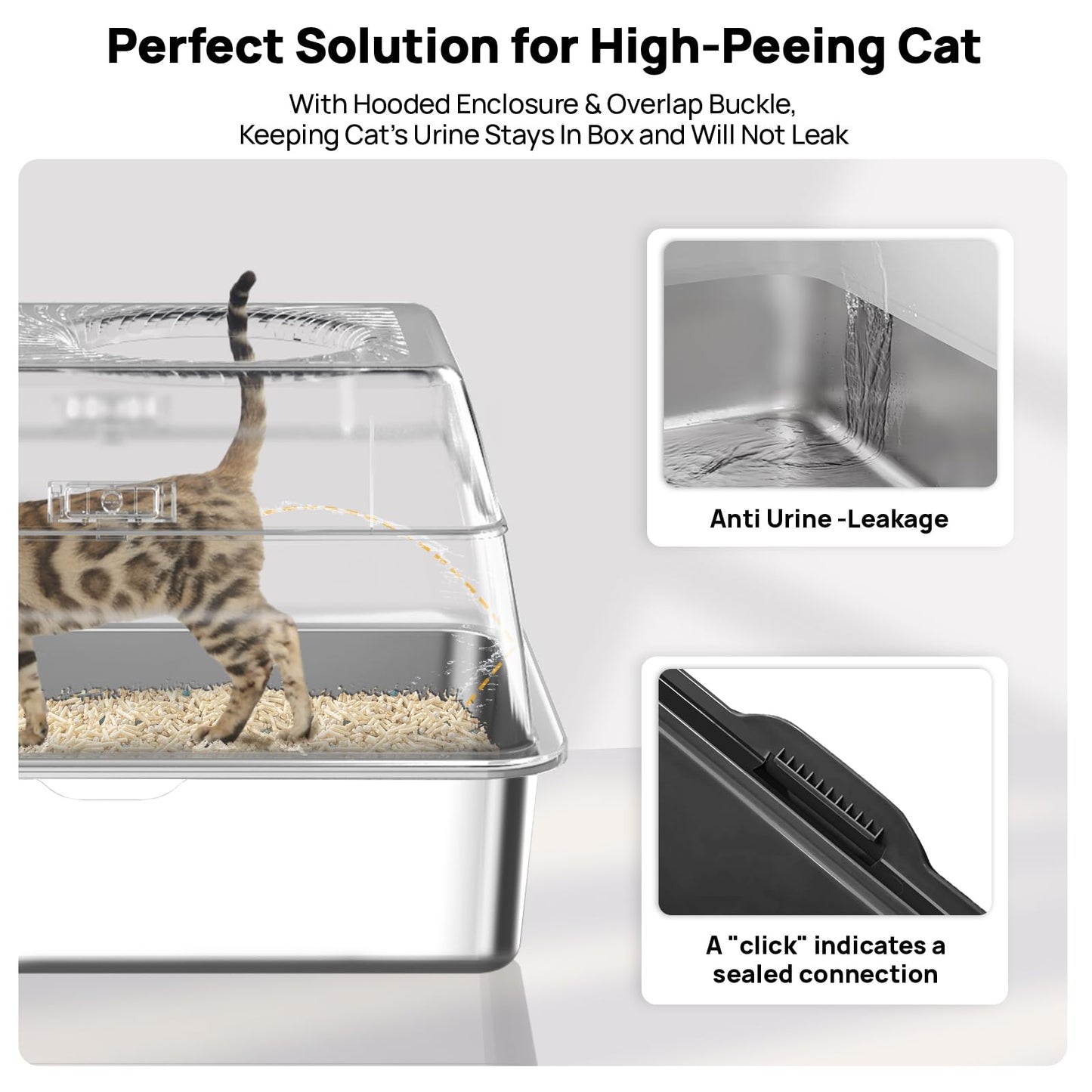 BEST JAJA Arenero de Acero Inoxidable con Tapa, de Metal Sus304, para Gatos, Cerrado, Extragrande, de Pared Alta, Jumbo con Triple Pedal, Antiadherente, Antifugas (XL, Negro)