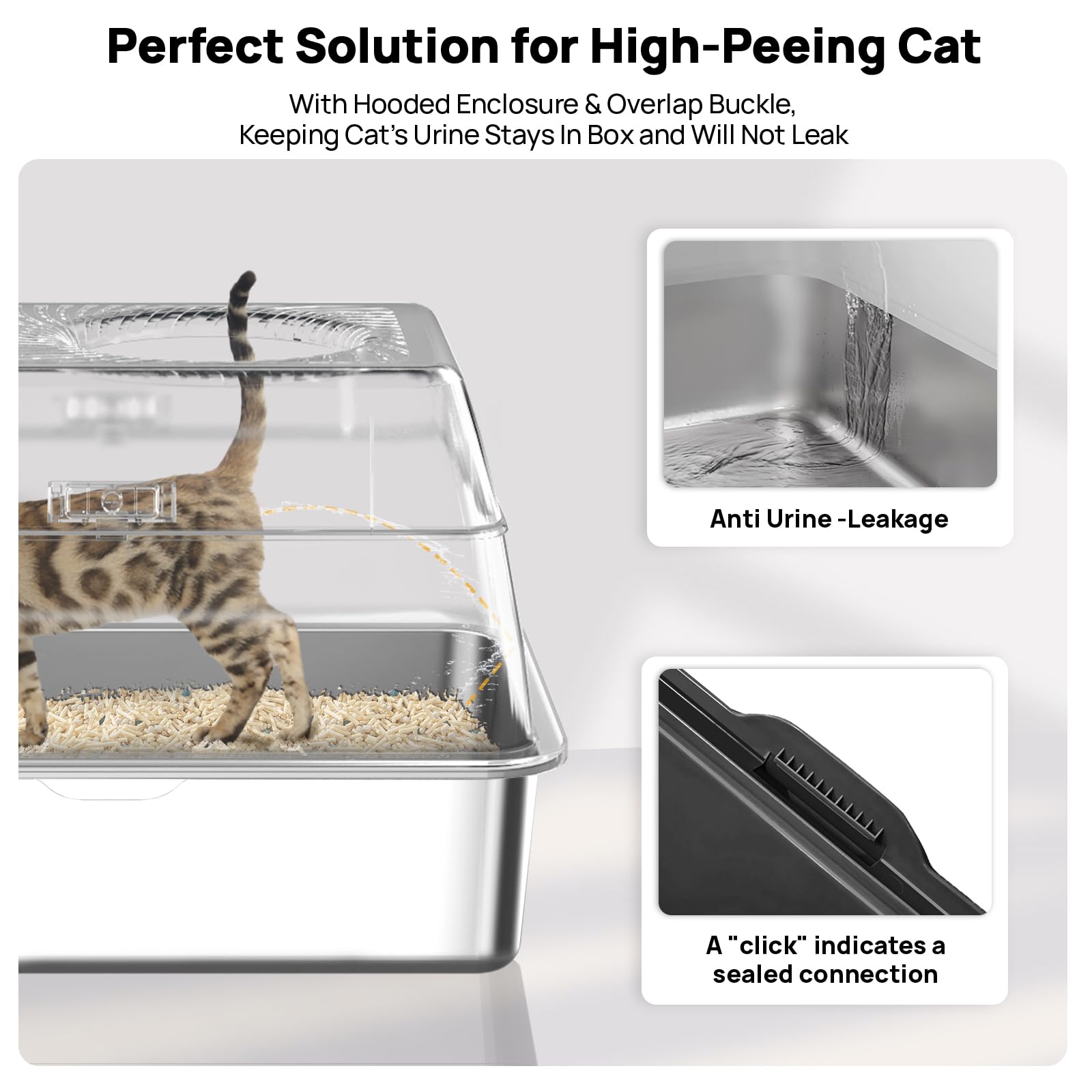 BEST JAJA Arenero de Acero Inoxidable con Tapa, de Metal Sus304, para Gatos, Cerrado, Extragrande, de Pared Alta, Jumbo con Triple Pedal, Antiadherente, Antifugas (XL, Negro)