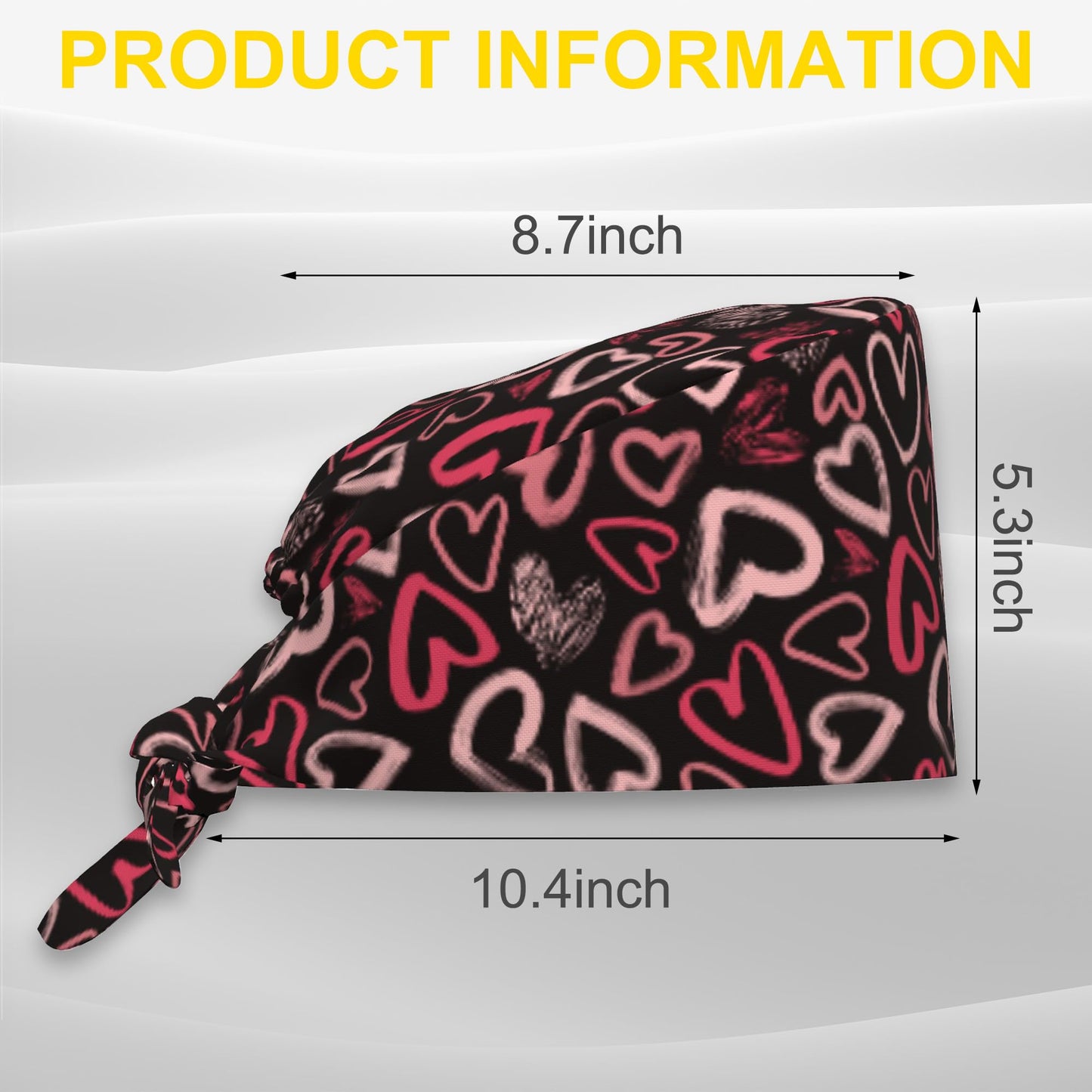 POUIXCT Gorro quirúrgico de trabajo con banda para el sudor, ajustable con cierre de cordón, ligero, para enfermeras y hombres (diseño de corazón estilo doodle).