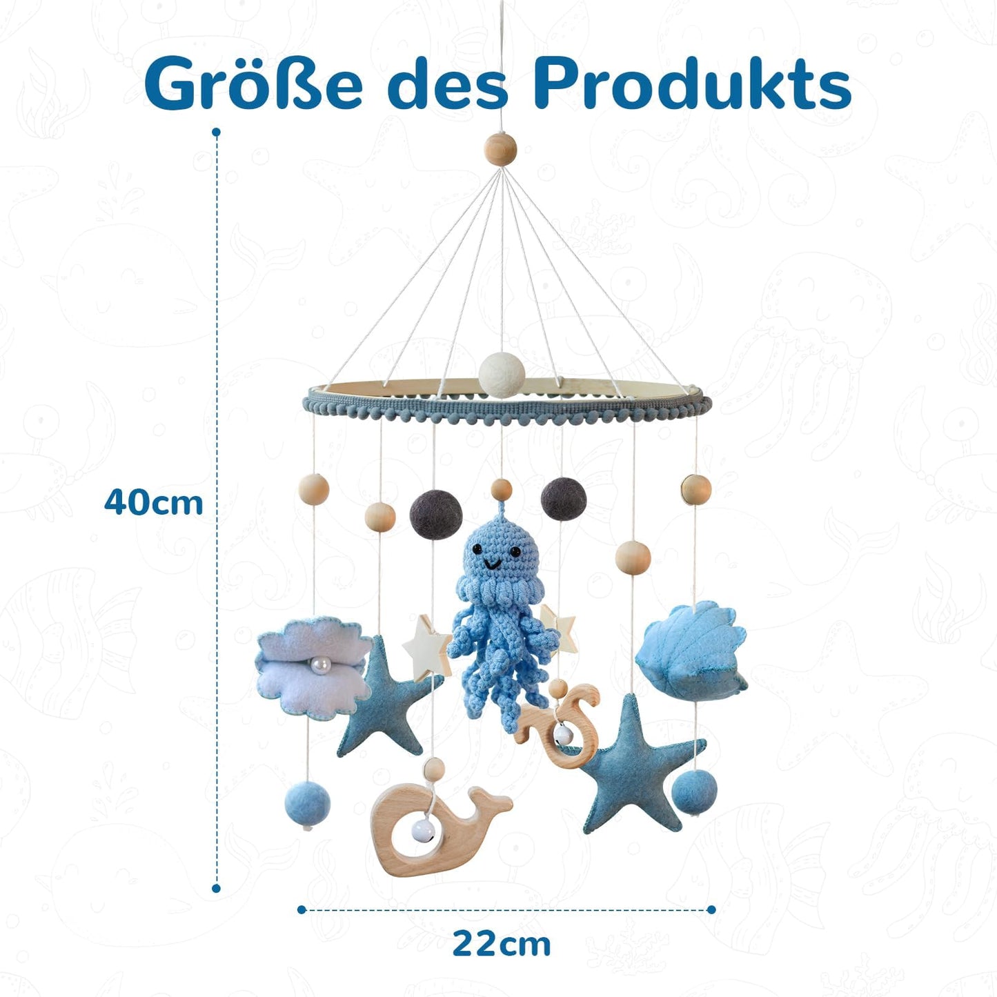 Móvil para cuna de bebé para niñas y niños, con temática oceánica para cuna, fieltro de ganchillo, pulpo, ballena, estrella de mar, guardería móvil para moisés, decoración de guardería