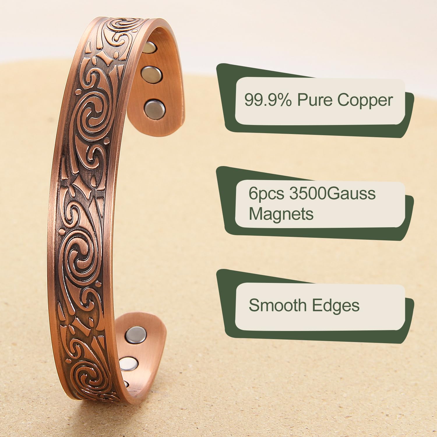 Brazalete de cobre pulseras de cobre para hombre carpiano pulsera de magnética para hombres con imanes brazalete pulsera magnética pulseras cumpleaños regalos de navidad