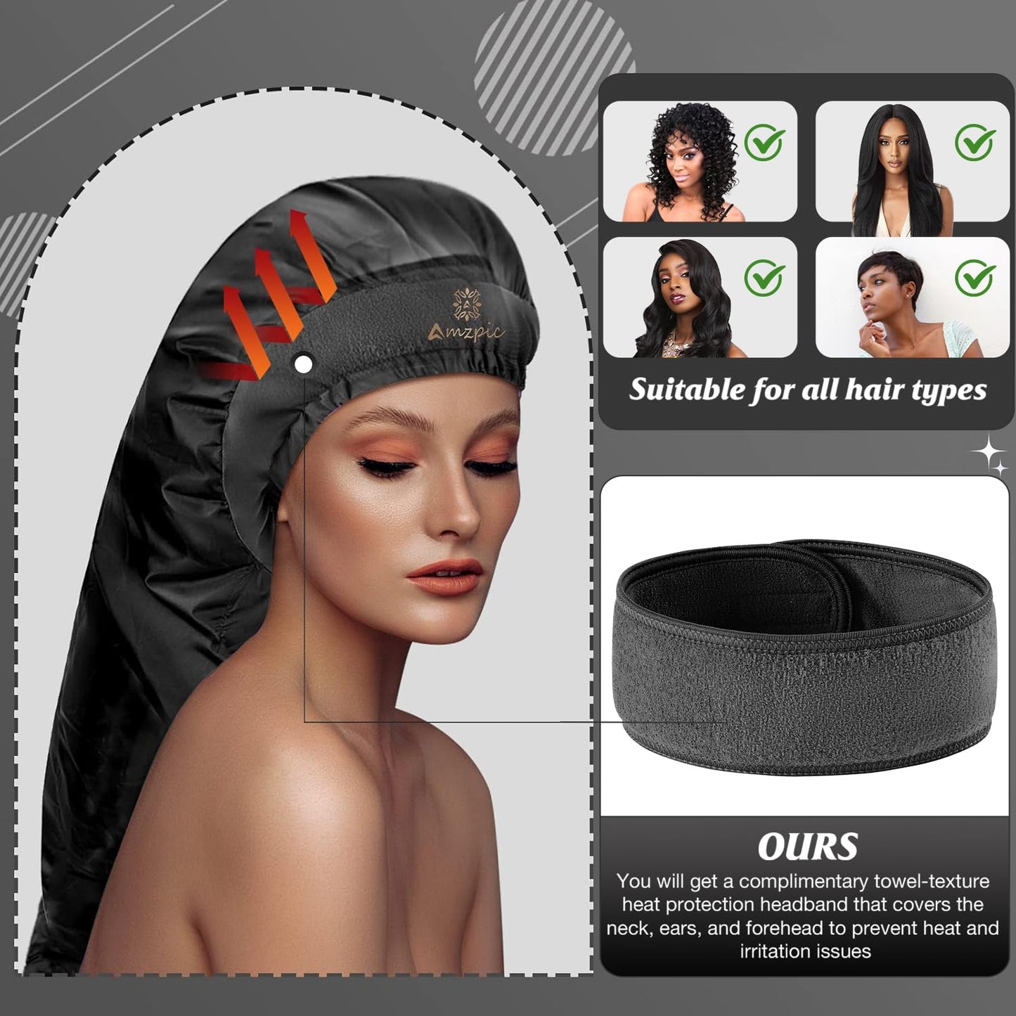 Accesorio Secador Capó Versión Extendida Negro con Diadema que Reduce Calor para Peinar y Rizar