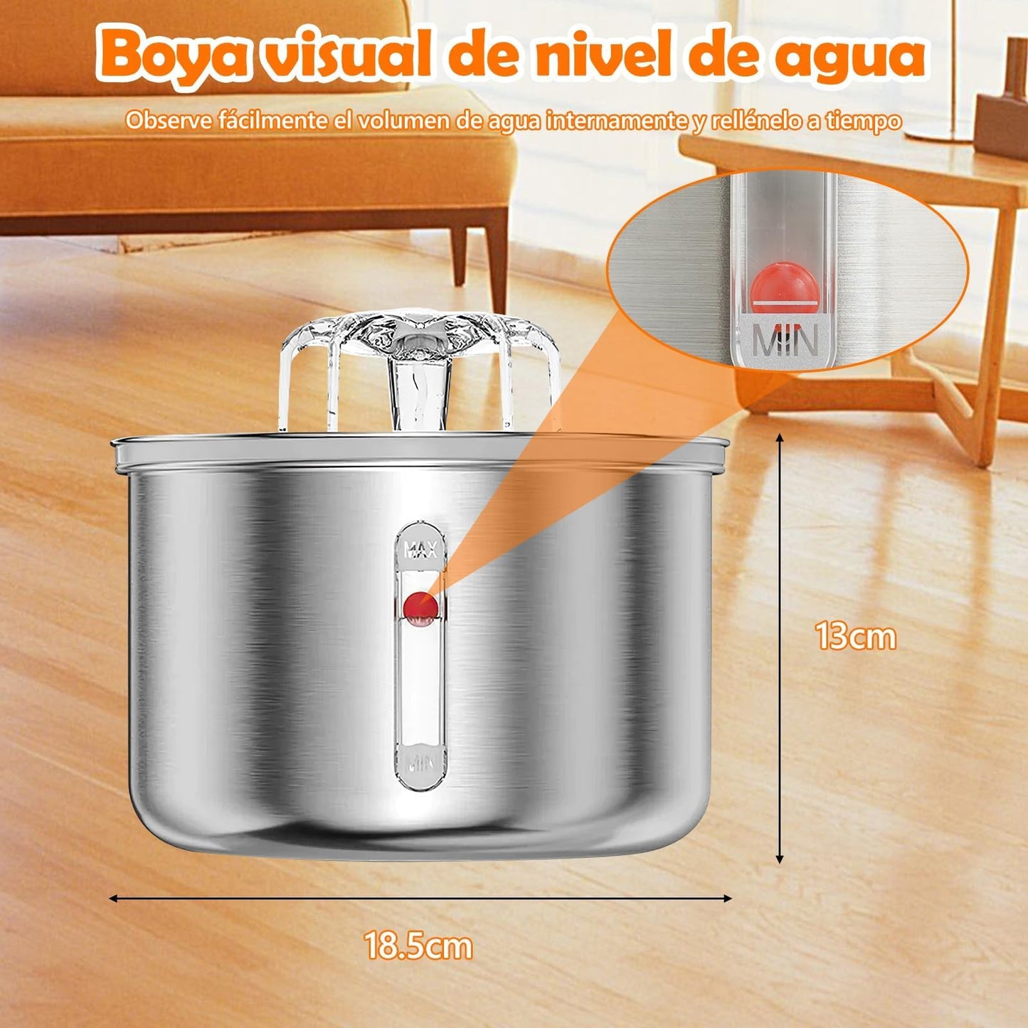 Fuente de agua para gato, Bebedero para gato de acero inoxidable 304, 5 filtros para fuente de gatos, bebedero para perro y gato para de 2L,Súper silenciosa,Mantén limpia el agua potable de tu mascota