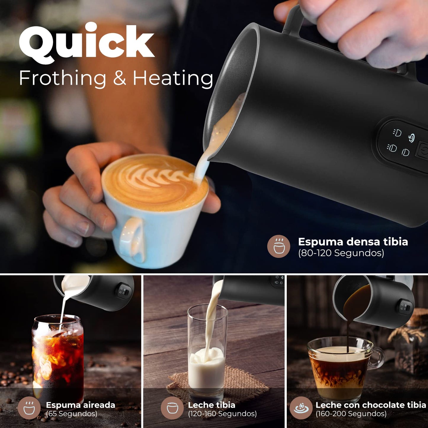 Espumador de Leche Eléctrico Automático 600W para Café, Capuchino y Chocolate Caliente