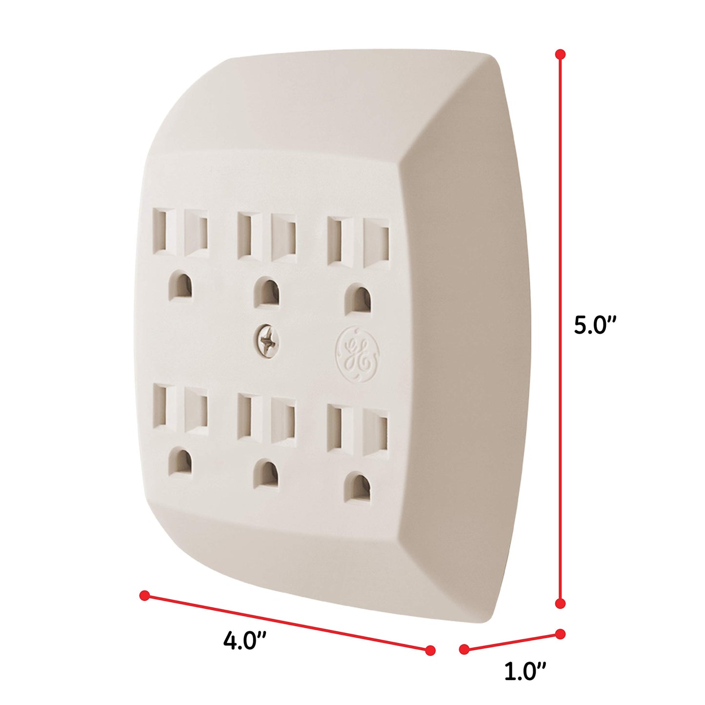 GE Adaptador de Tierra para pared con 6 enchufes Ivory