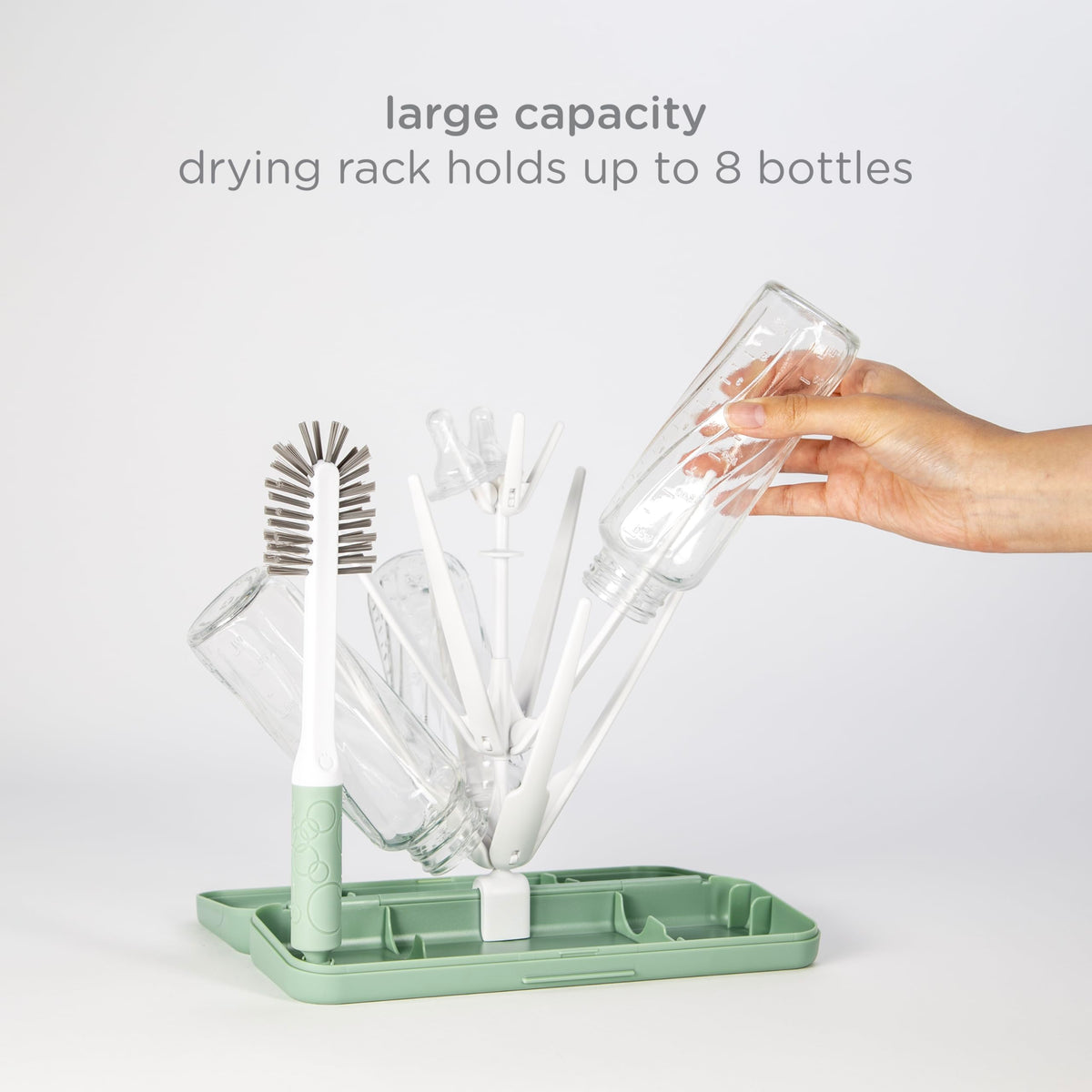 Ubbi On-the-Go - Juego de cepillo para polvo y estante de secado para llevar, incluye estuche de viaje y cepillo para polvo para botella para almacenamiento compacto, capacidad para hasta 8 botellas,