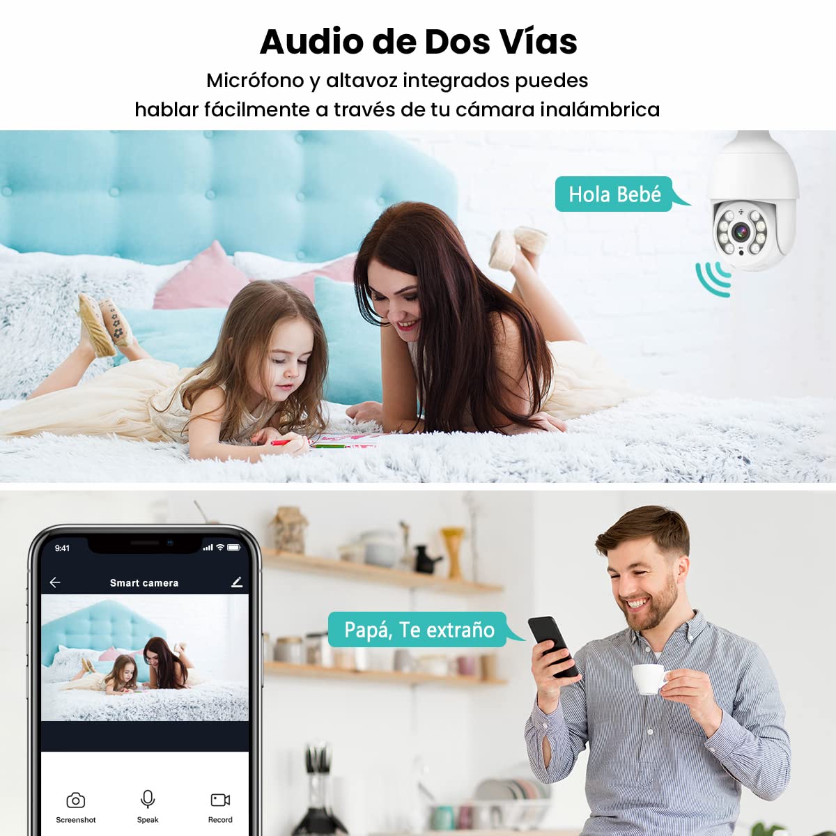 Foco con Cámara de Seguridad EASYTAO Q05 Blanco Impermeable Exterior Compatible con Alexa