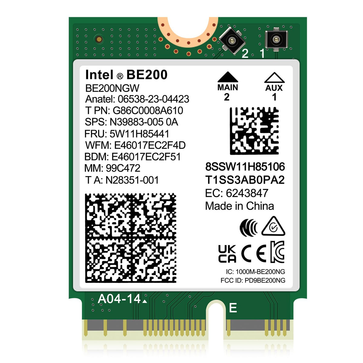 Tarjeta Inalámbrica WiFi 7 GigaPlus Intel BE200 NGW Bluetooth 5.4 5800Mbps M.2/NGFF para Intel 12ª Generación y Superior CPU Windows 10/11 Linux