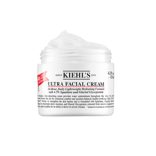 Kiehl's Ultra Facial Face Cream, hidratante facial ligero no graso que deja la piel 2.3 veces más hidratada al instante, fortalece la barrera de la piel, Sin Alcohol, Con 4.5% de Escualano. 125 ml