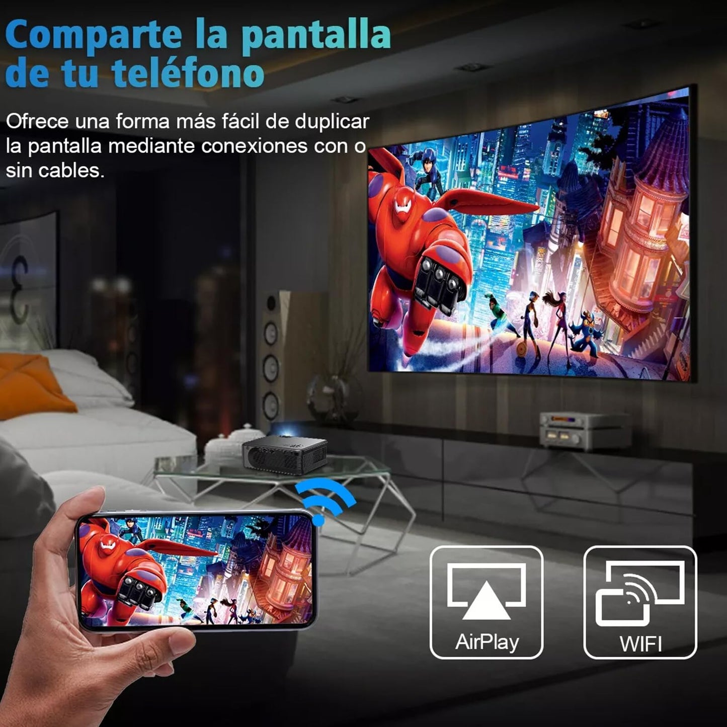 Proyector Mini Yolispa Blanco con WiFi y Bluetooth para Cine en Casa Compatible con Smartphone y Laptop