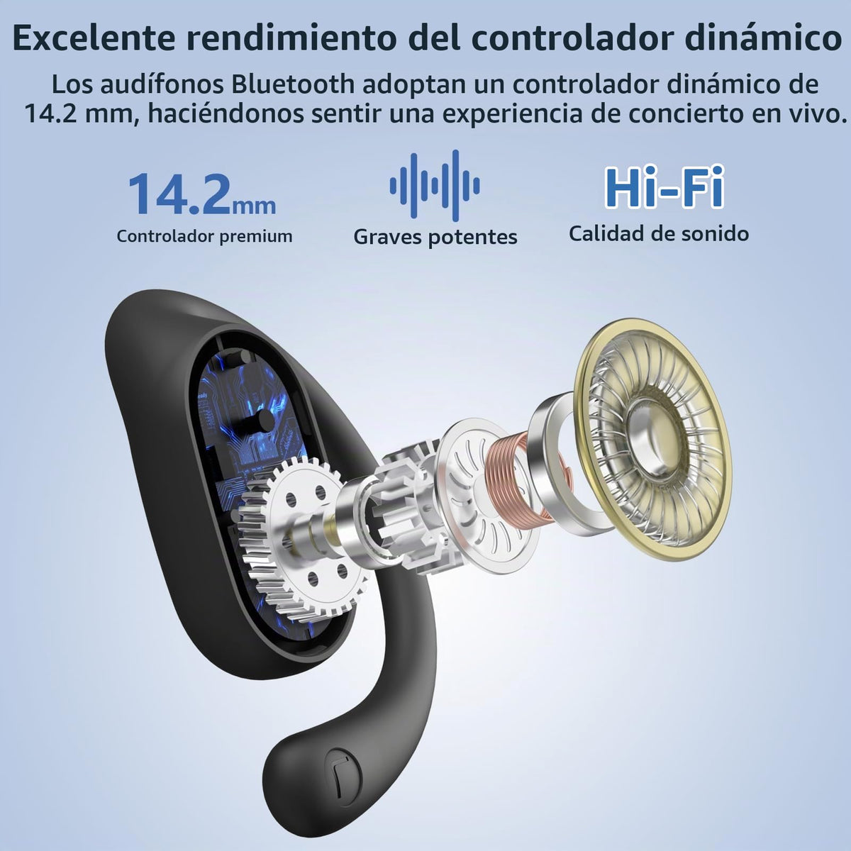 Audífonos de Oído Abierto Xuuly Negro Ganchos Ajustables Bluetooth para Ciclismo y Carrera