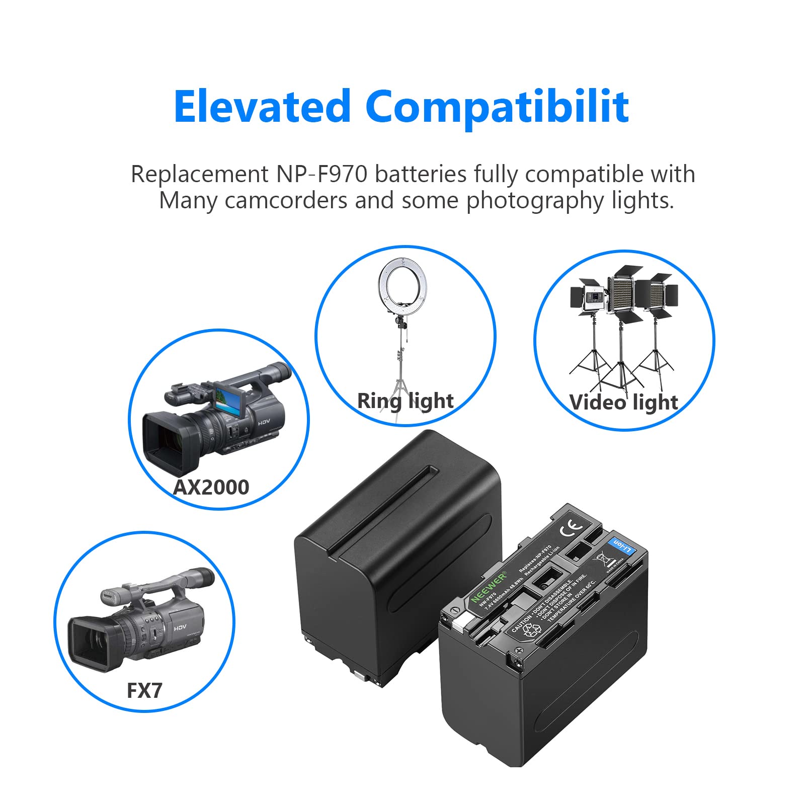 Baterías de Repuesto NEEWER Negras 6600mAh con Cargador de 4 Canales y Adaptador de Corriente para Monitor de Campo y Luz de Vídeo