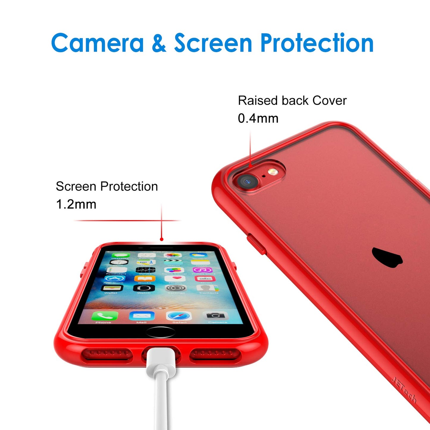 JETech Funda para iPhone SE 3/2 (Modelo 2022/2020), iPhone 8 iPhone 7, Anti-Amarillo Anti-Choques y Anti-Arañazos (Rojo)