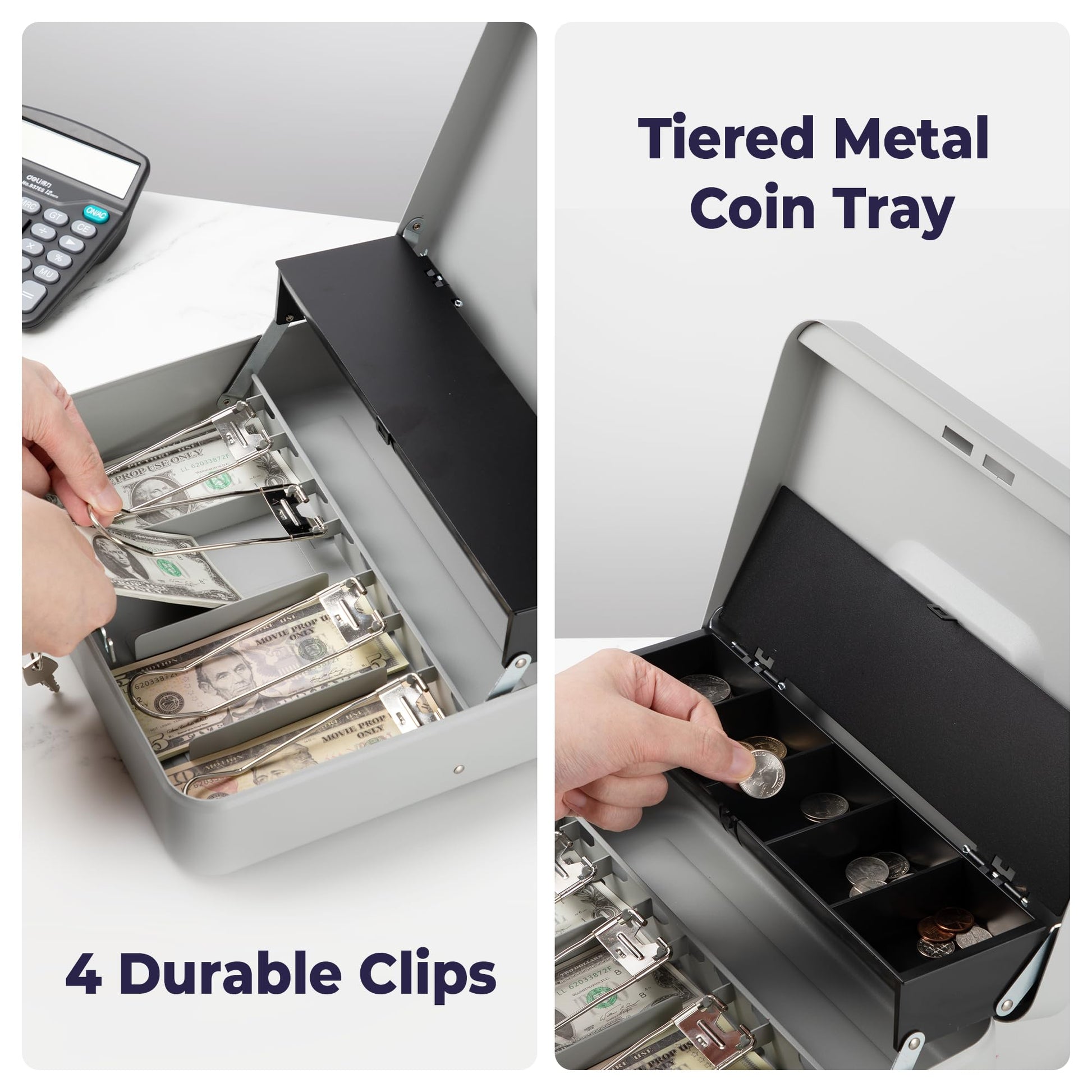 Caja de Dinero Grande Volcora Metal con Cerradura de Llave y Bandeja Portátil Duradera para Ahorro de Dinero