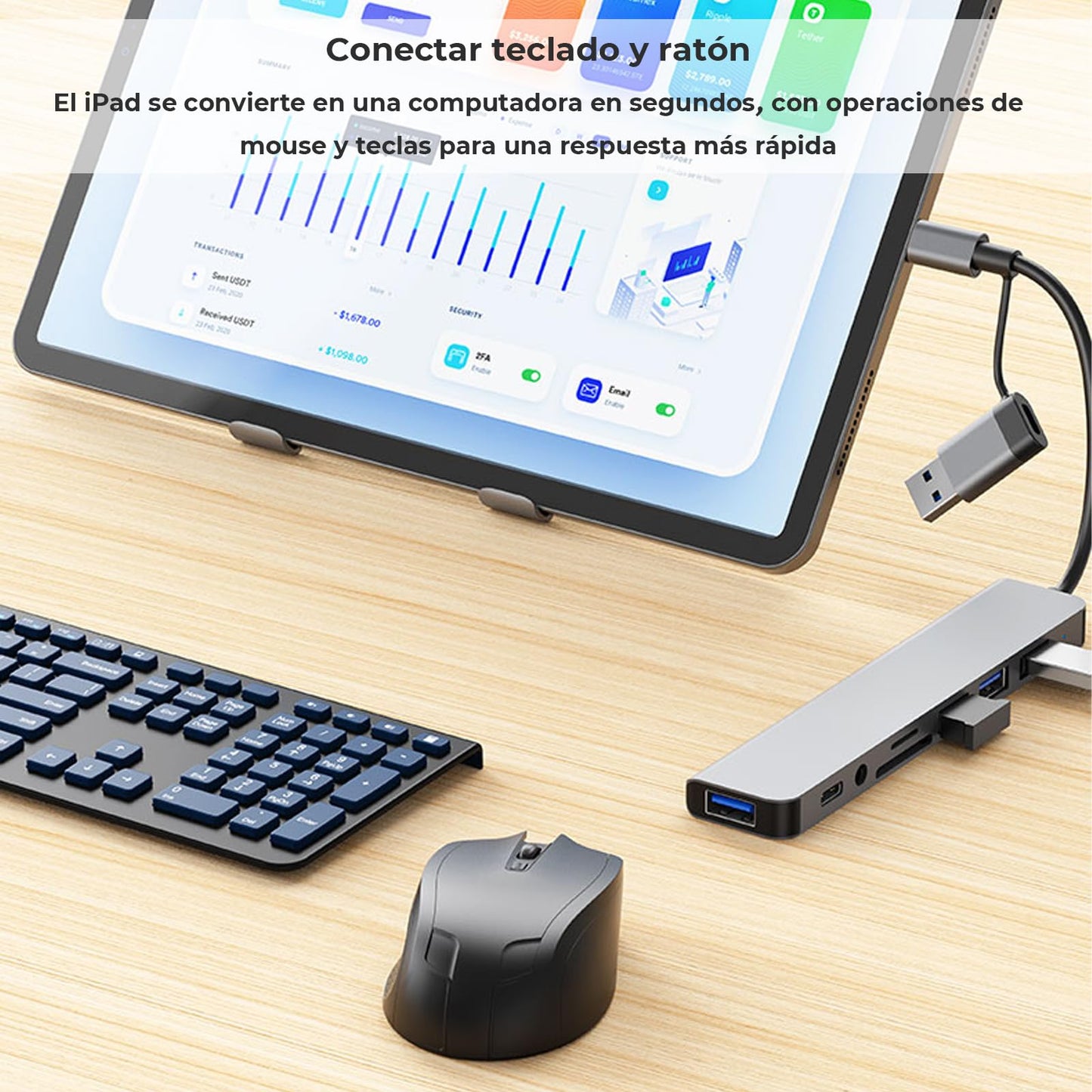 Adaptador USB C Multipuerto WULAR Gris con 8 en 1 para MacBook Air/Pro iPad Surface Chromebook