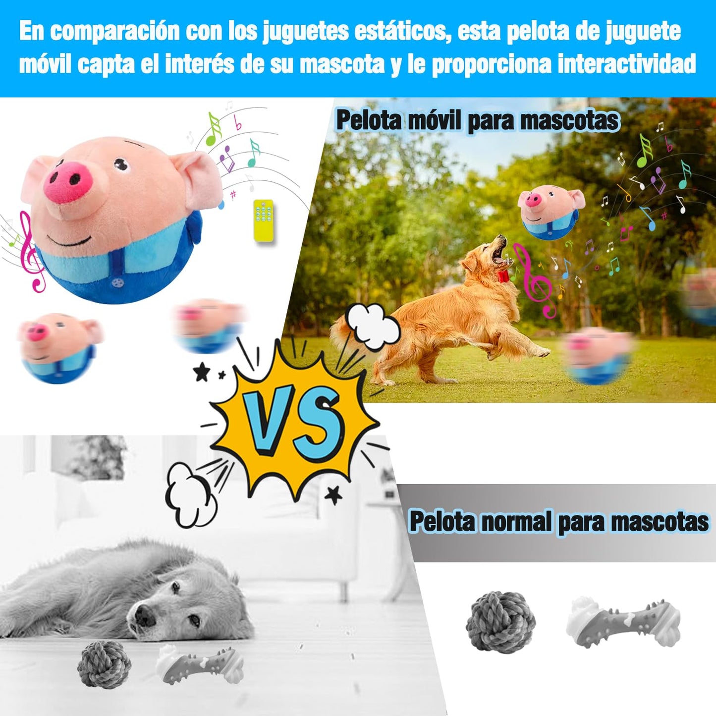 LGQSETSAIL Juguete de Peluche para Mascotas Activas, Mando a Distancia Juguete de Peluche Saltarín para Perros,Juguete Interactivo de Cubierta de Peluche,Bolas de Juguete Que Cantan y Bailan