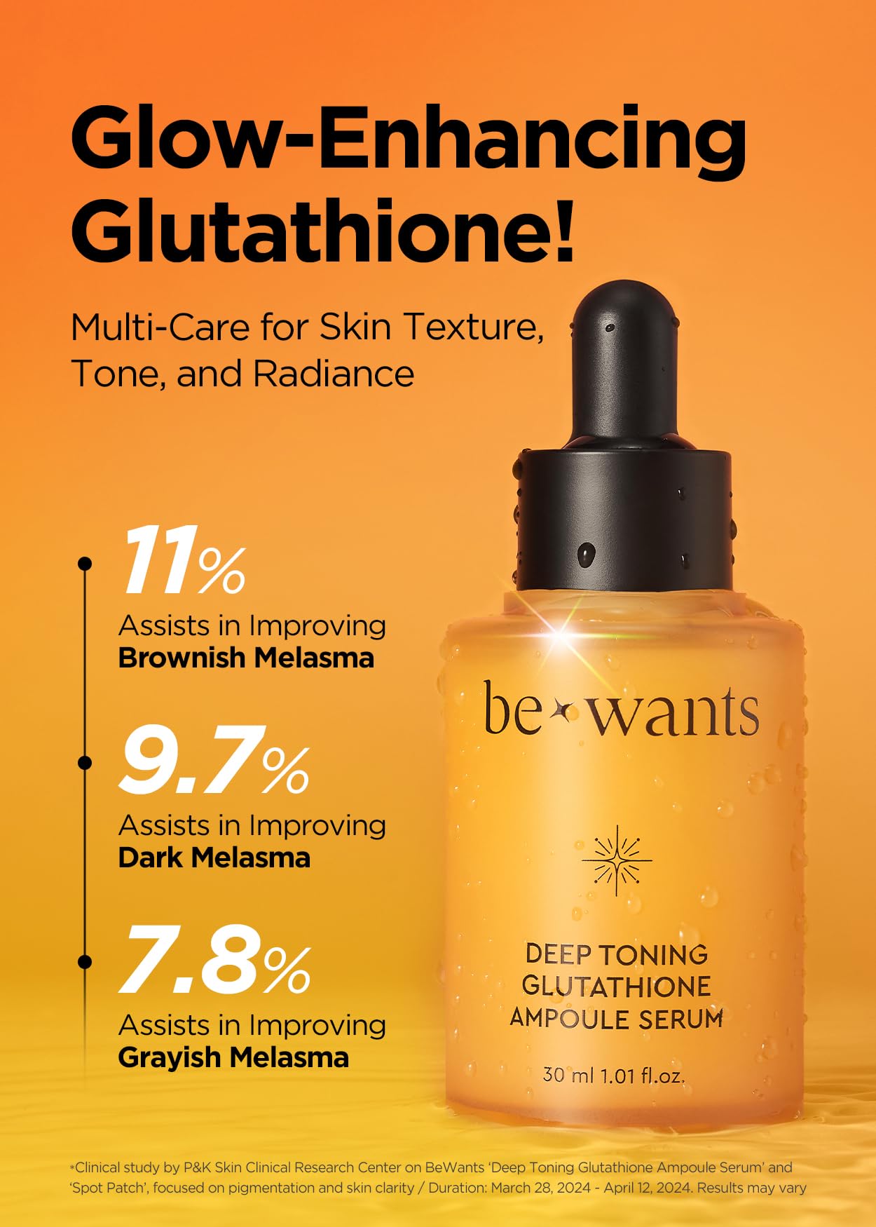 [K Beauty] Suero en ampolla de glutatión con tonificación profunda Bewants | Cuidado de la piel coreano con vitamina C y extracto de caléndula, 1,01 fl.oz