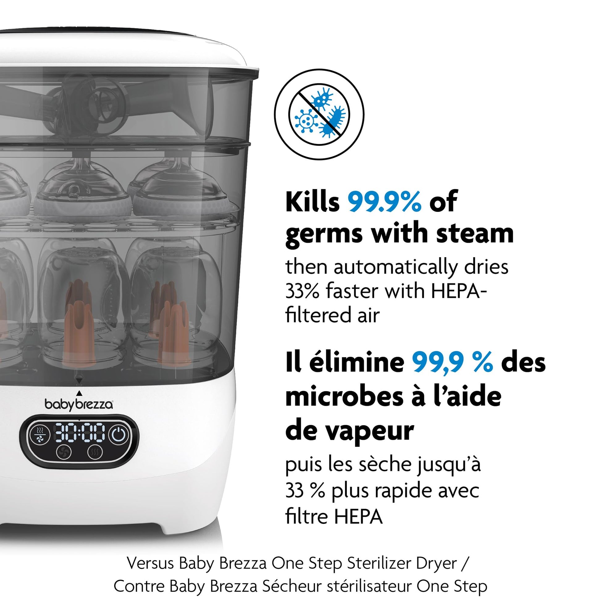 Baby Brezza - Esterilizador y secador de biberones de bebé avanzado - Máquina eléctrica de esterilización a vapor - Esterilización universal para todas las botellas: plástico + vidrio + chupetes +
