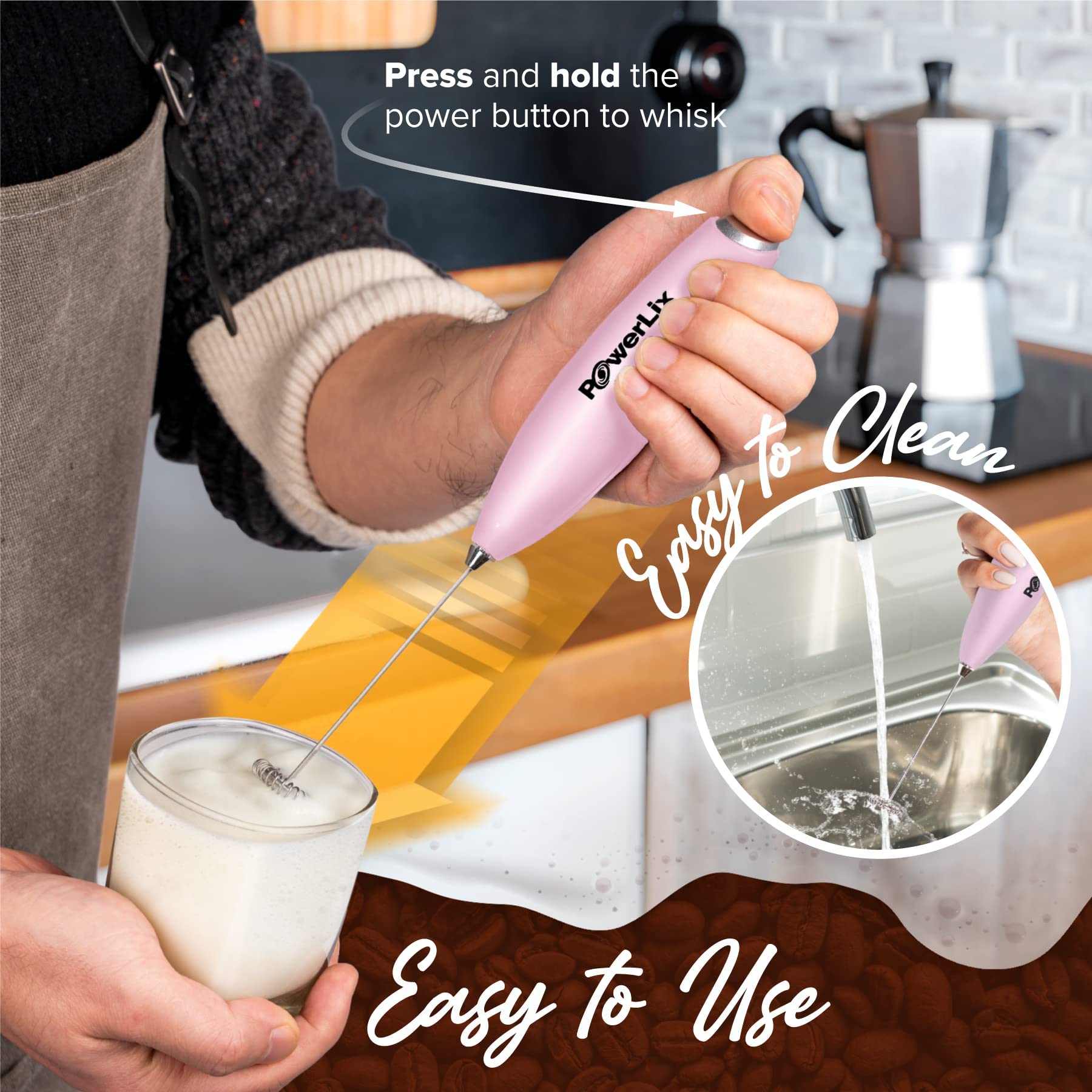 Espumador de Leche Eléctrico PowerLix Negro con Soporte de Acero Inoxidable