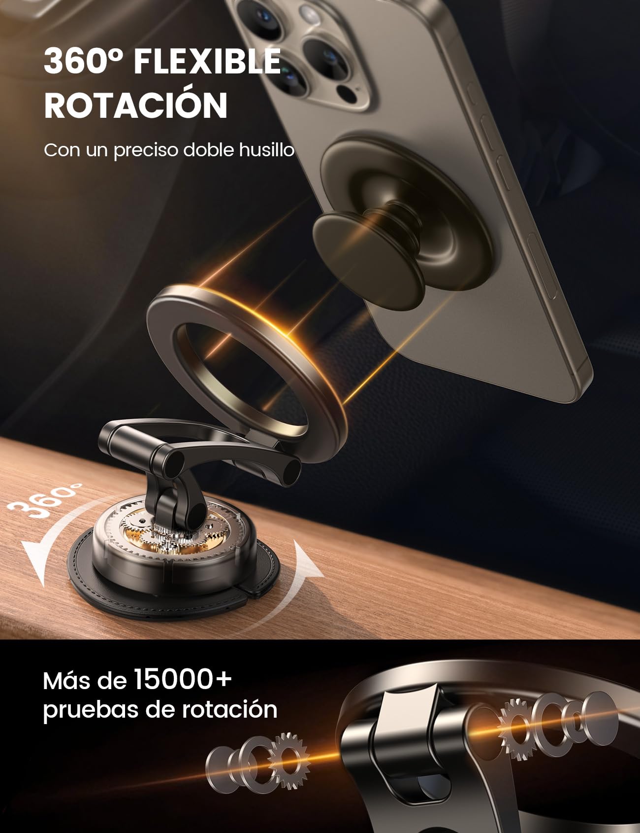 Lamicall Soporte mag Safe para Auto - [Todo Metal] [Base Rotación 360° & Flexible con Tres Ejes] Soporte Celular Automovil Salpicadero, Porta Celular para Auto para iPhone 16, 15, 14, 13 &All Phones
