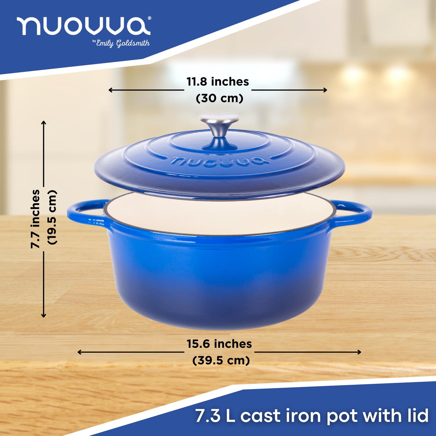Nuovva - Olla holandesa de hierro fundido esmaltado con tapa - Cazuela de 7.3 cuartos de galón - Horno holandés de cerámica para hornear, asar, estofar y guisos, apto para horno hasta 500 °F - 30 cm