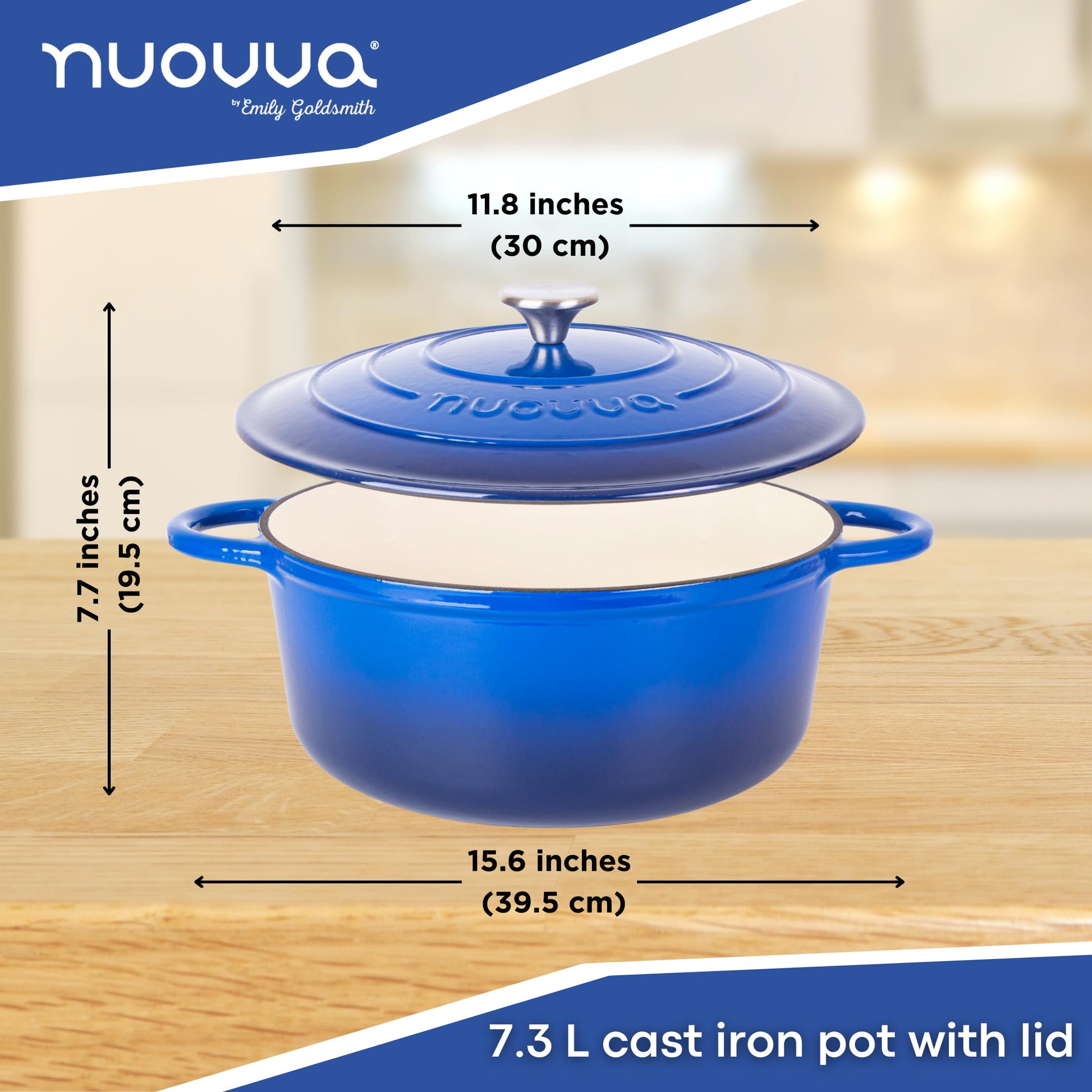 Nuovva - Olla holandesa de hierro fundido esmaltado con tapa - Cazuela de 7.3 cuartos de galón - Horno holandés de cerámica para hornear, asar, estofar y guisos, apto para horno hasta 500 °F - 30 cm