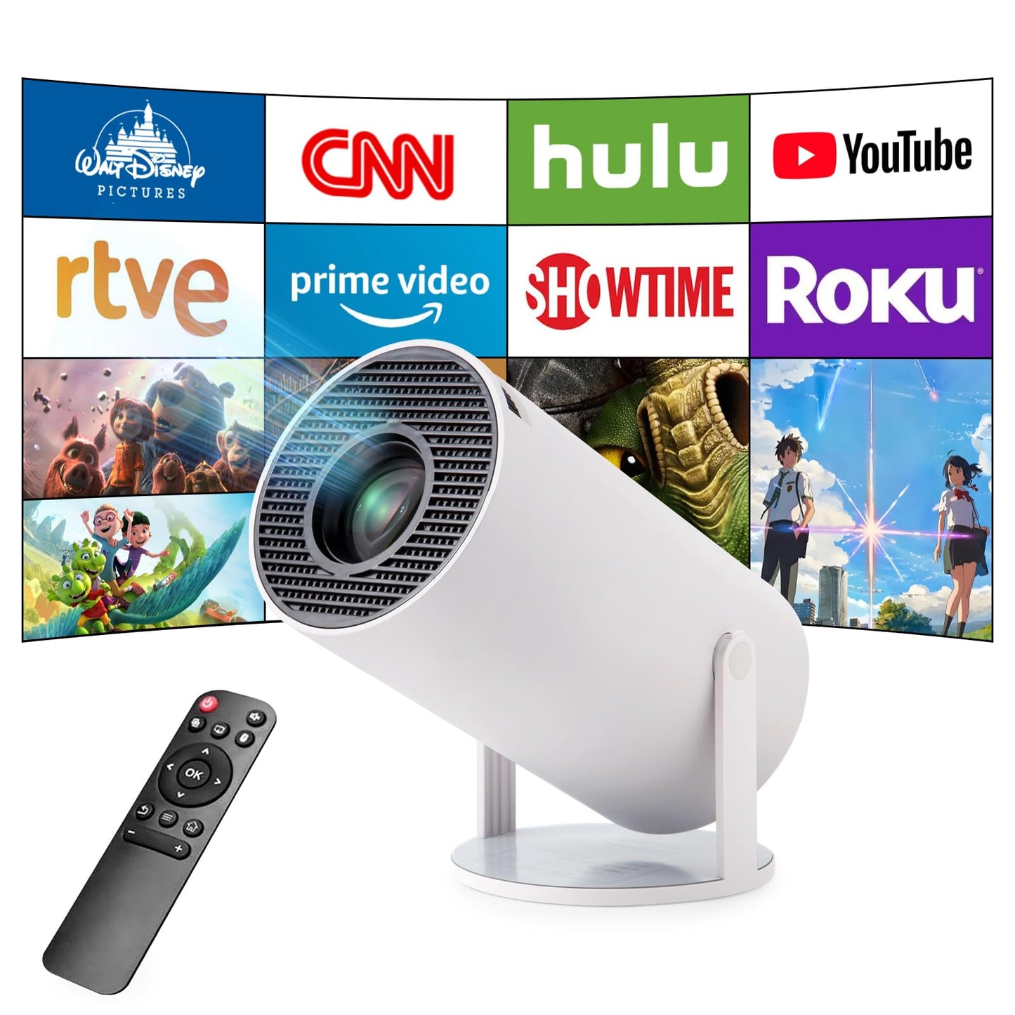 Mini Proyector Inteligente 4K WiFi 6 Bluetooth 5 Android Portátil 180-130 Pulgadas Piedra Clave Automática