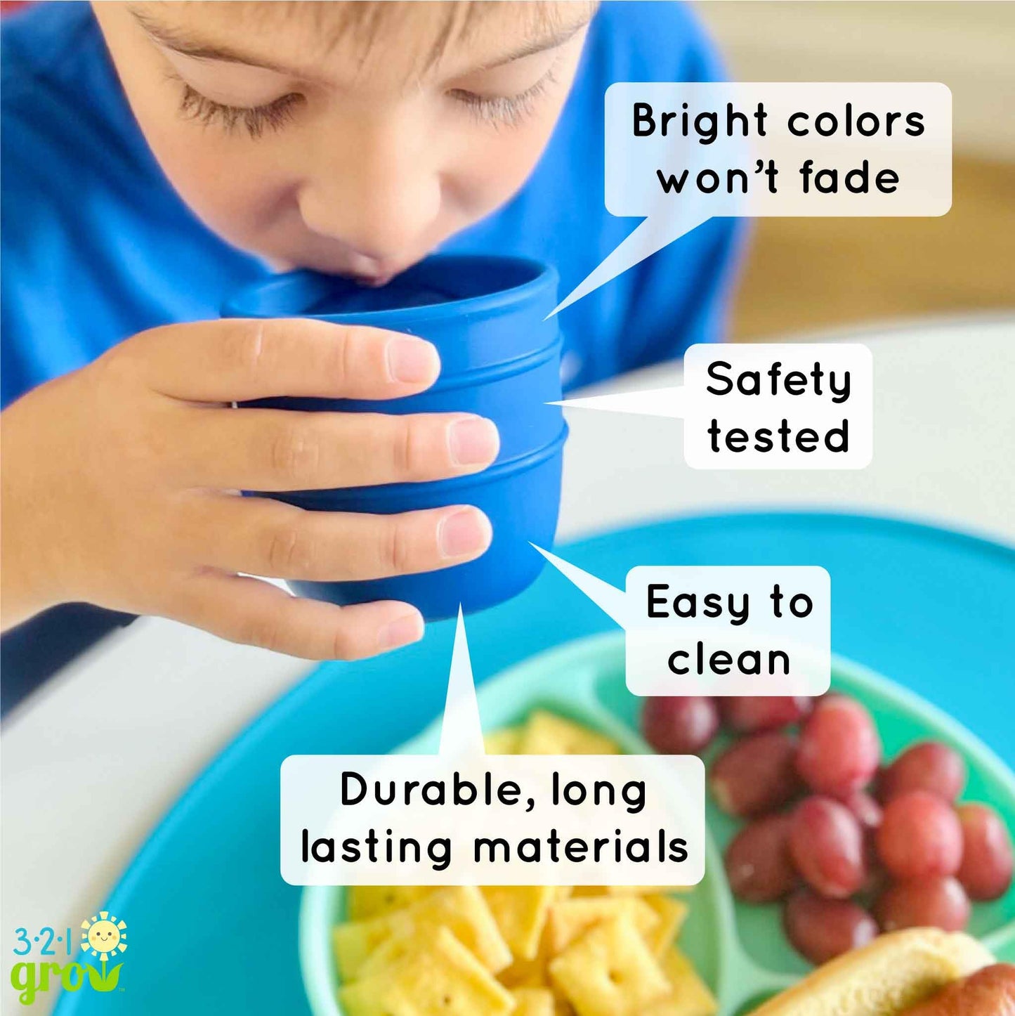 321 Grow • Juego de tazas Drink with Me • Taza abierta de silicona para bebés, niños pequeños • 6 meses • 8 onzas • Apto para lavaplatos y microondas • Juego de 2 tazas (sandía)
