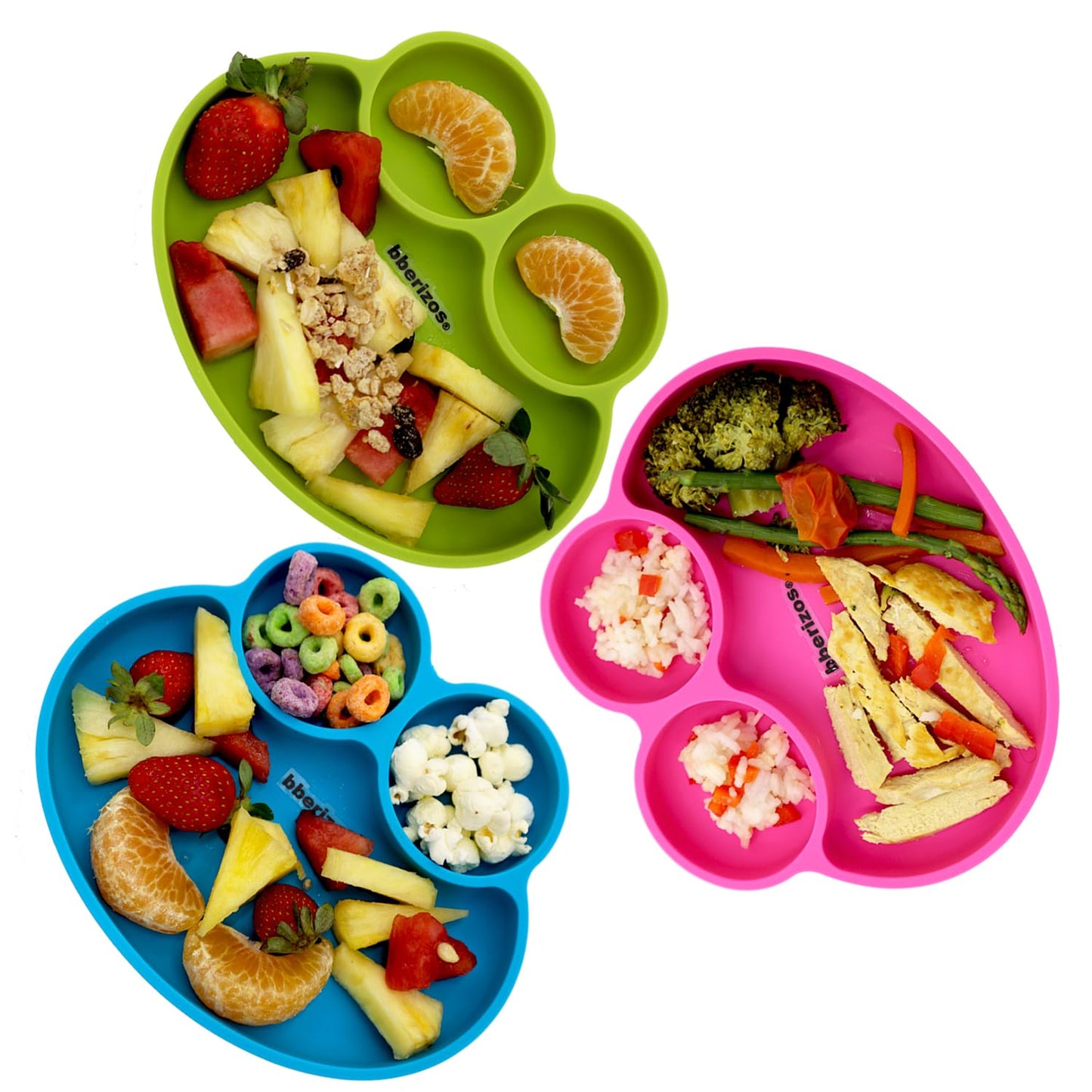 BBERIZOS Plato Antideslizante de Silicon, Cuchara Suave Encías para Bebé, Set Alimentación Complementaria de Silicona, Platos para Bebé con Divisiones, Vajilla para Niños Grado Alimenticio, Charola Silicon Alimentos Sólidos y BLW (Azul)