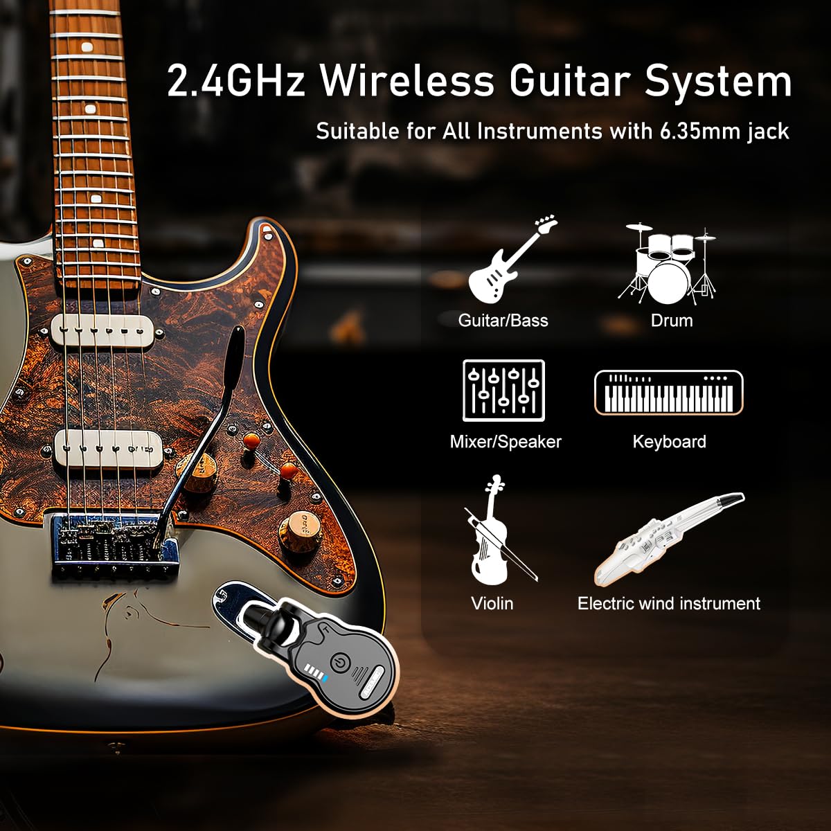 Sistema de Guitarra Inalámbrico ACEMIC 2.4GHz Recargable Audio de 4 Canales