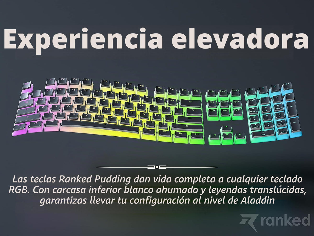 Teclas PBT Ranked Negro Diseño Translúcido para Teclado Mecánico RGB Juegos Perfil OEM 112 ANSI e ISO