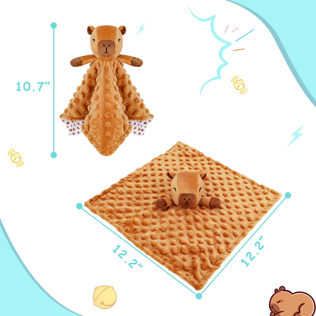 Sprinqdawin Loveys para Bebés, Manta de Seguridad de Bebé Kawaii Capybara para Recién Nacido Infante Niño Pequeño Juguete de Abrazo Animal de Peluche, Mantas de Seguridad Lovey Capybaras Regalos Bebé