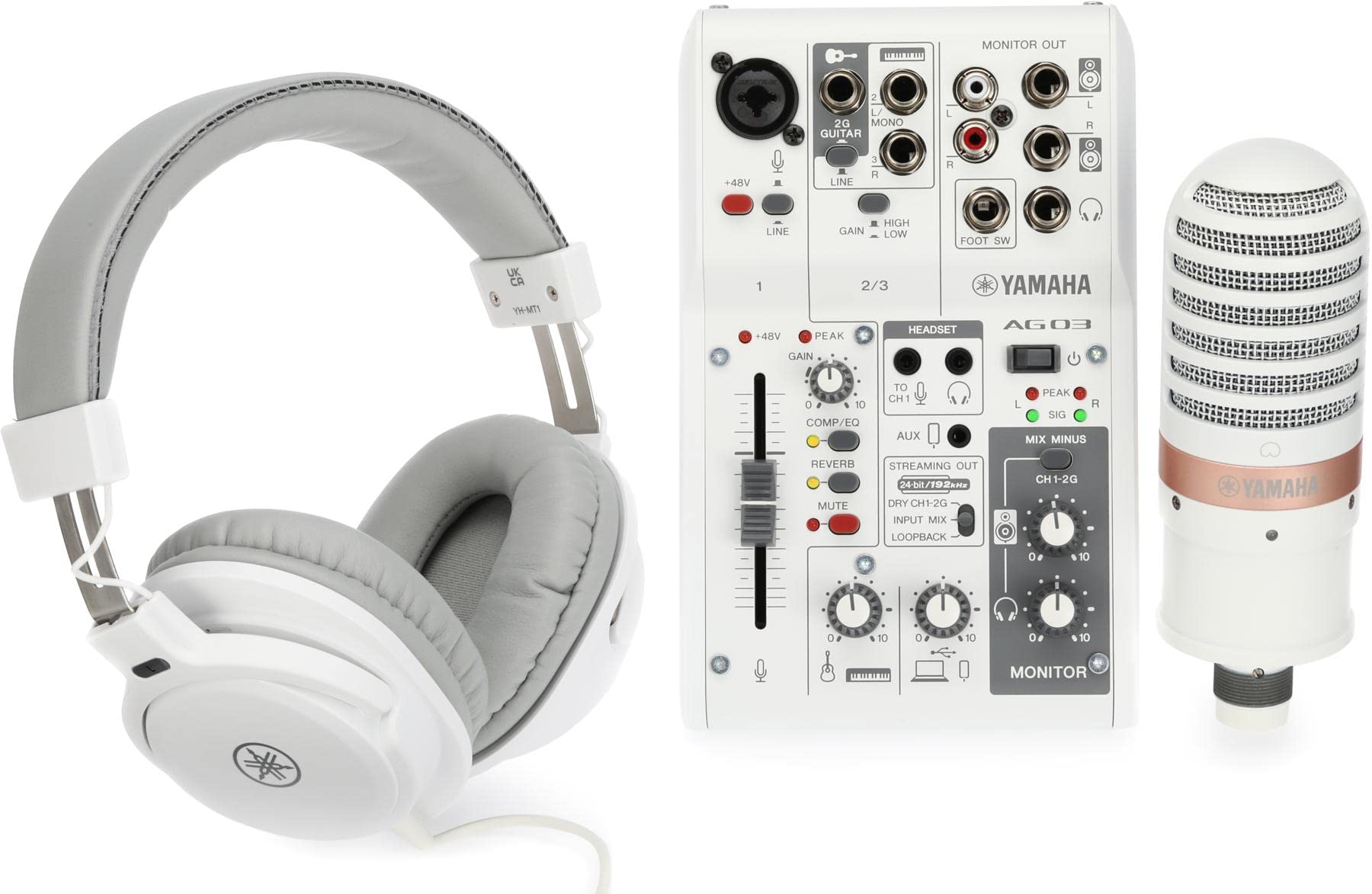 Kit de Transmisión en Vivo Yamaha Blanco con Mezclador USB e Interfaz