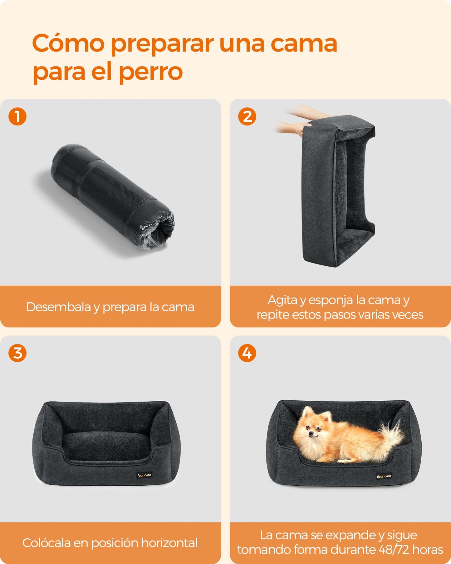Feandrea Cama para Perros, Sofá para Mascotas, 70 x 55 x 21 cm, Bordes Elevados, M, para Perros Pequeños, Gris Oscuro MPGW010G01