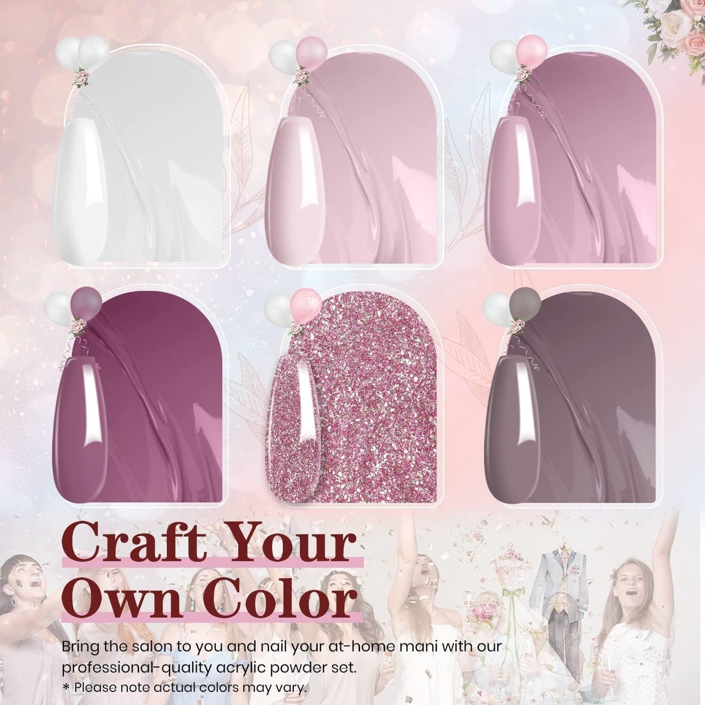 Beetles Juego de esmalte de uñas de gel romántico para boda, regalo de día festivo, día de San Valentín, 6 colores clásico francés blanco suave rosa con purpurina para dama de honor, kit de esmalte de uñas en gel para remojar el esmalte de gel UV, kit de
