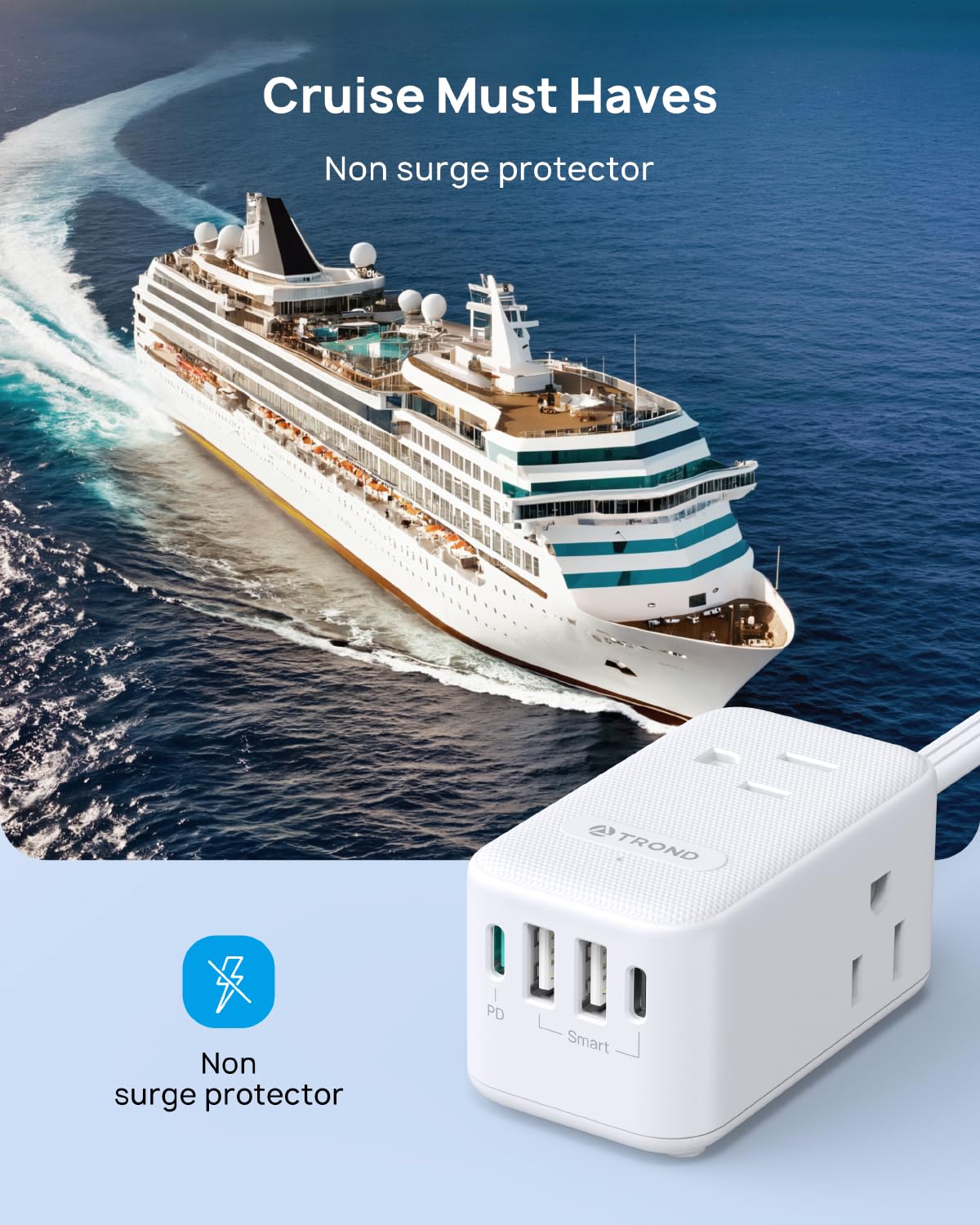 TROND REGULADOR DE Voltaje, 4000J, Certificado ETL, 10 ENCHUFES (2 USB-A + 2 USB-C), Cable 1.5M, Enchufe Plano, Montaje EN Pared, 14AWG, para HOGAR/Oficina/Taller, Negro
