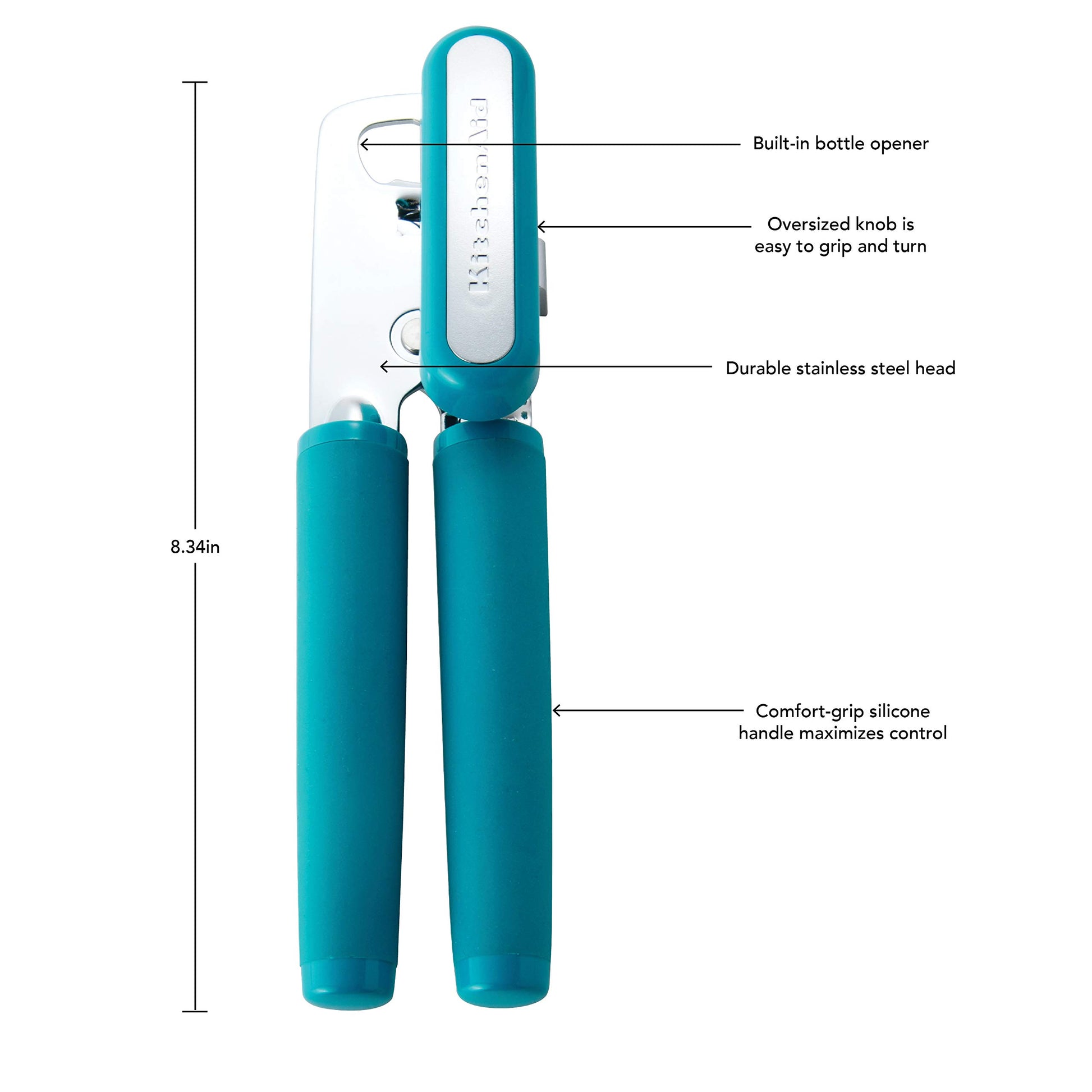 KitchenAid - Abrelatas y abrebotellas multifunción clásico fácil de usar, rueda de corte de acero inoxidable afilada, asas ergonómicas suaves, Ocean Drive