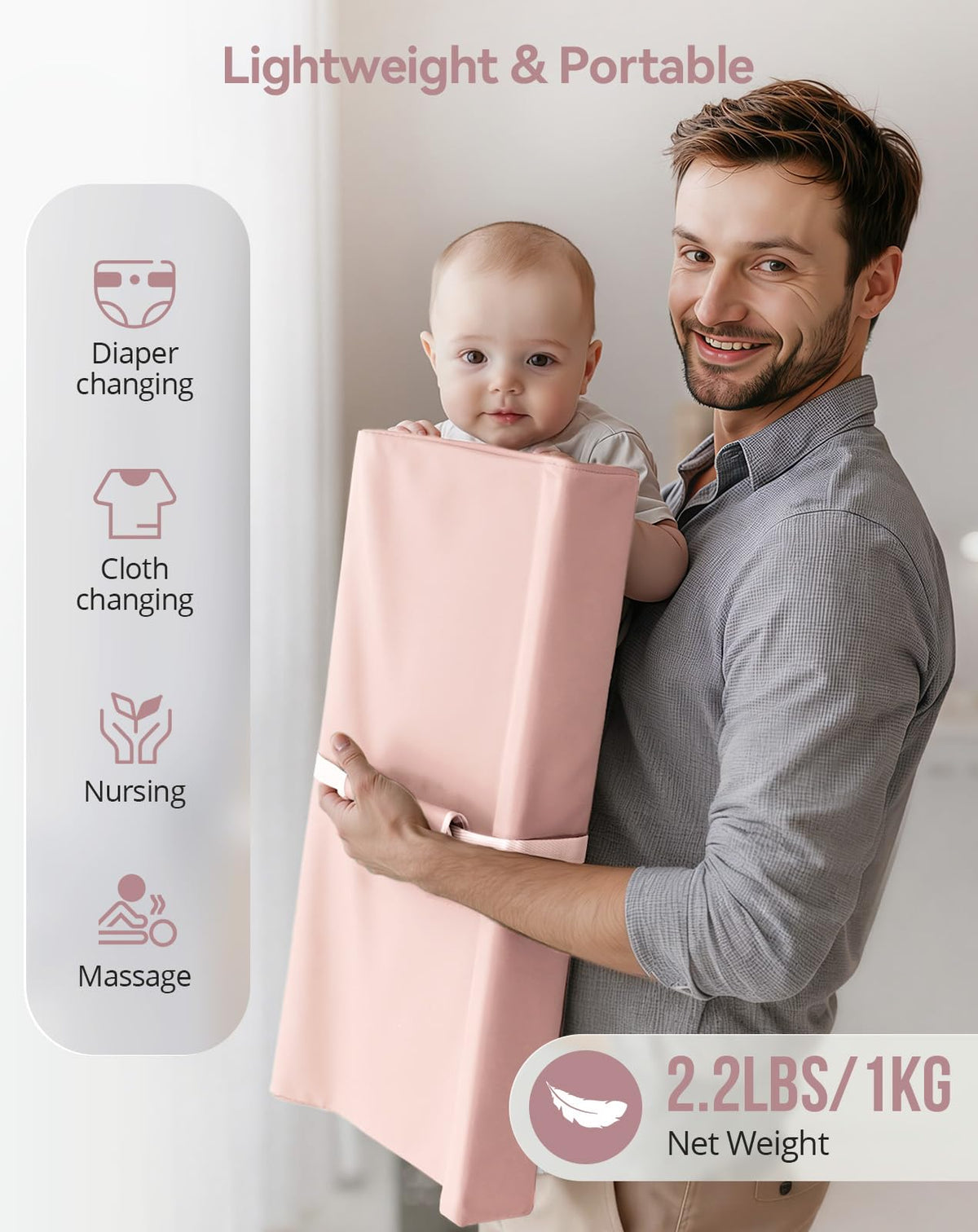 COMOMY - Cambiador de bebé con funda de poliuretano lavable e impermeable, cambiador de pañales contorneado para cómoda con cinturón de seguridad antideslizante, portátil y ligero, espuma acolchada