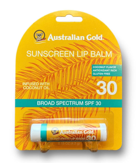 Australian Gold Sunscreen Lip Balm SPF 30 0.15 oz (4.2g) Bálsamo labial con protección solar FPS 30 Bloqueador solar Rico en antioxidantes Con aceite de coco
