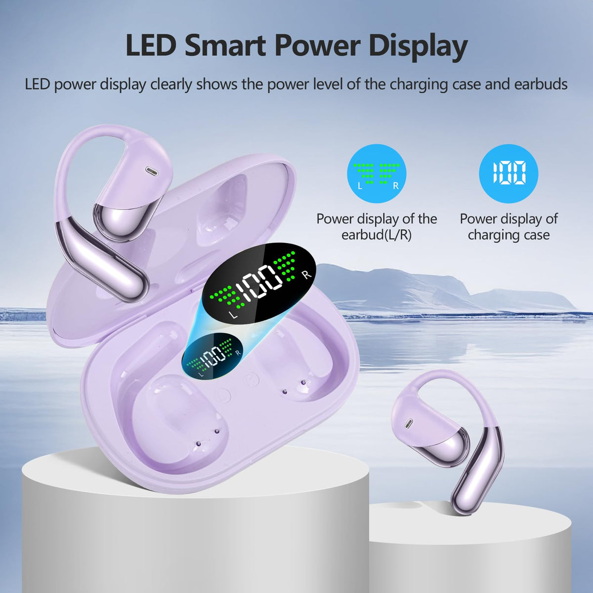 Auriculares Abiertos Aurotlu Negro Conducción Ósea Earhook Bluetooth 5.4 Pantalla LED para Ciclismo y Oficina