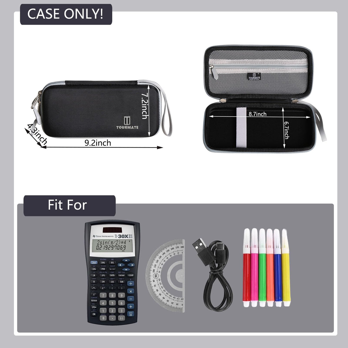 Estuche de Viaje Tourmate Negro para Calculadora Gráfica CASIO PRIZM FX-CG50 / FX-9750GIII