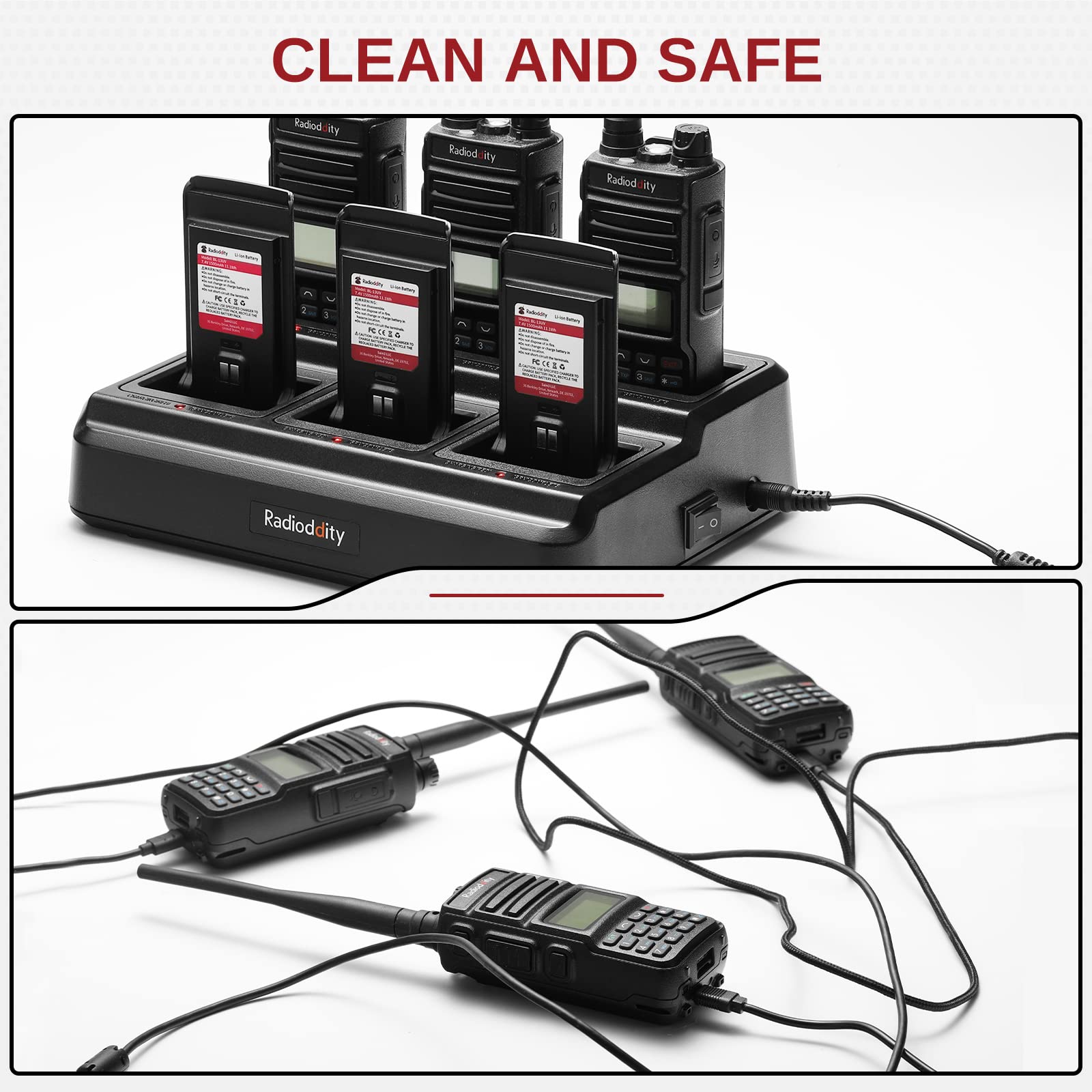 Cargador de Seis Vías Radioddity Compatible con Batería BL-13UV para Radios Portátiles