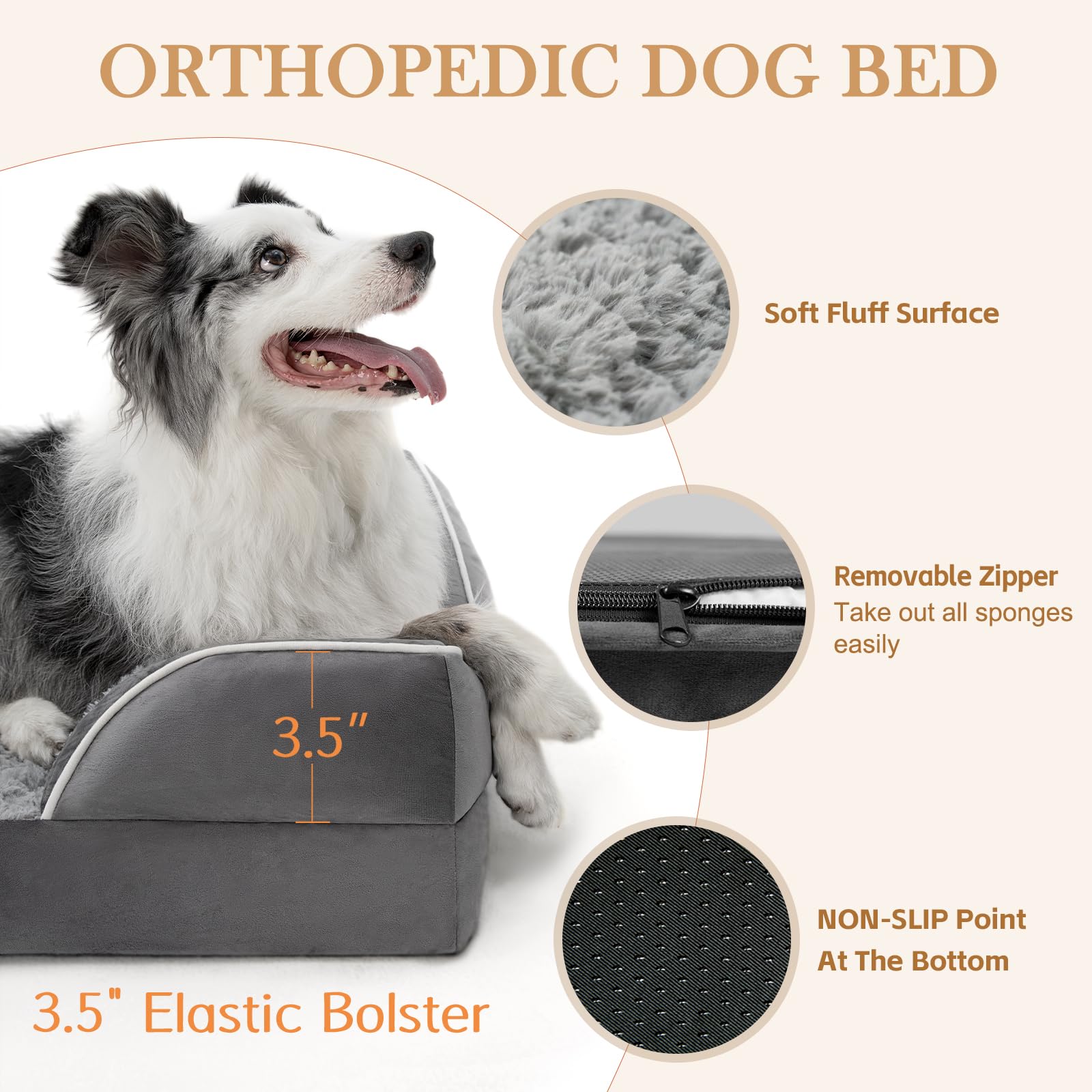 Comfort Expression - Camas para perros pequeños, impermeables, de espuma ortopédica para perros pequeños, cómoda cama para mascotas, con funda extraíble lavable y parte inferior antideslizante (XS