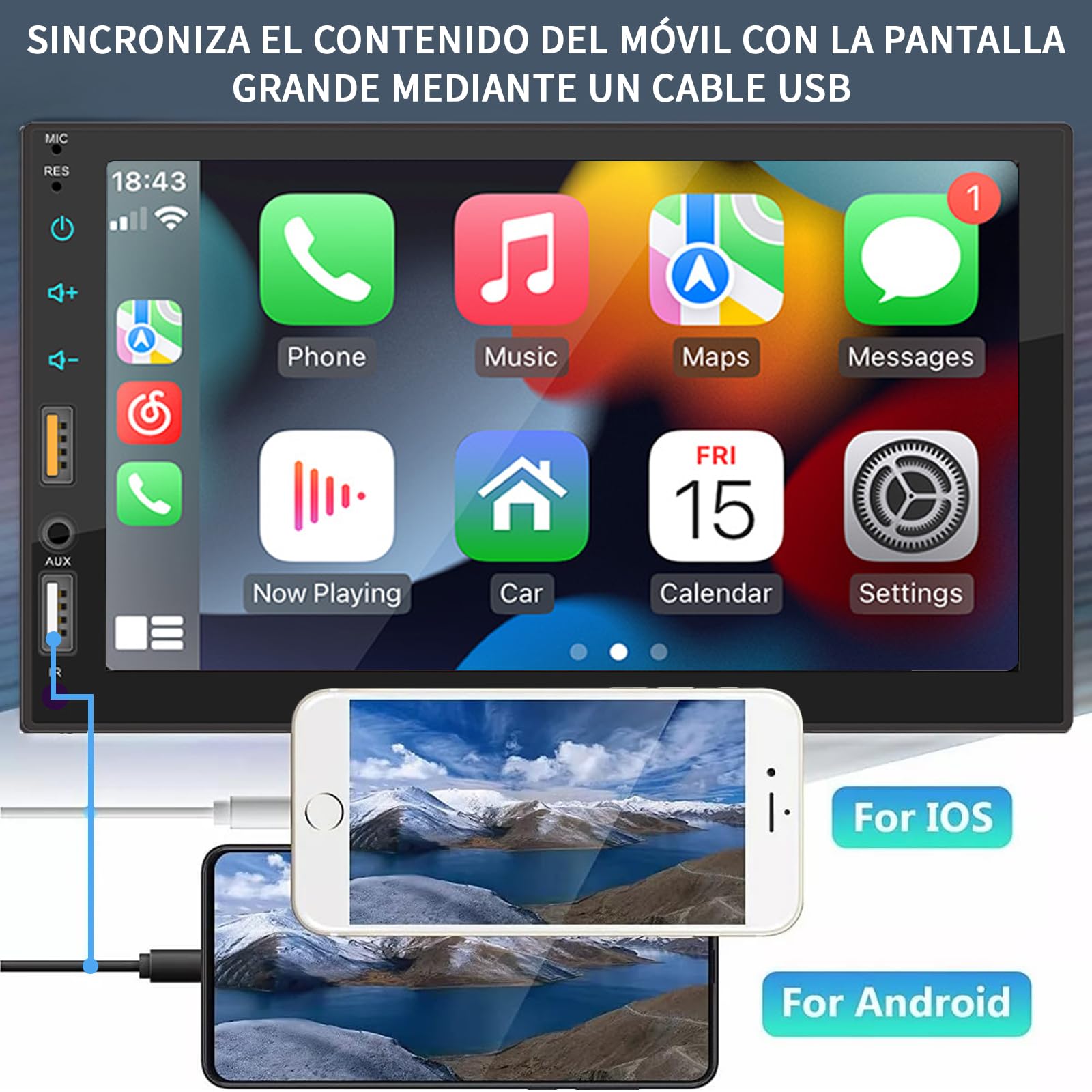 FINYQBET Estereo Pantalla Estéreo para Auto Mirror Link 7 con Cámara Pantalla Táctil y Carplay Soporte para inglés y español BT FM/MP5 FM/MP USB/TF inalámbrico