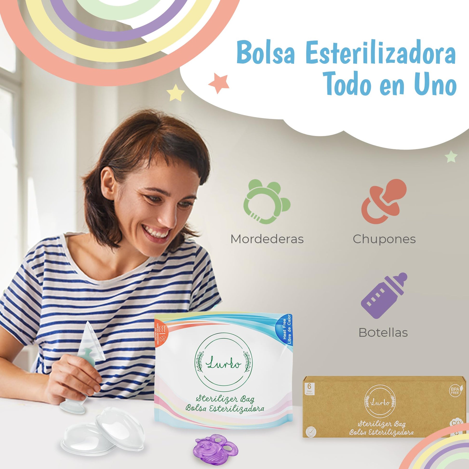 Lurko Esterilizador de Biberones para Accesorios de Extracción de Leche Materna Bolsas Esterilizadoras 6 Piezas Reutilizables Hasta 20 Ocasiones Libres de BPA