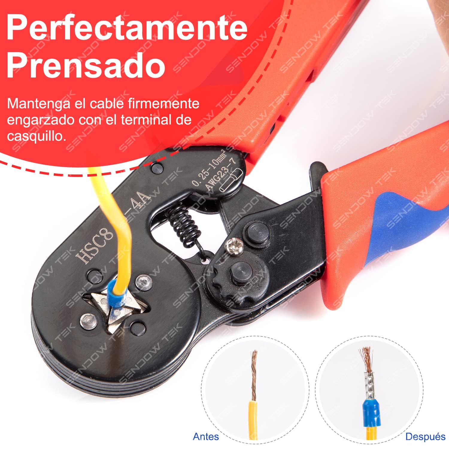 Kit de Terminales para Cable Sendowtek Azul Juego de Alicates para Cables Eléctricos HCS8 6-4A 1200pcs AWG23-7 (0.25~10mm²)