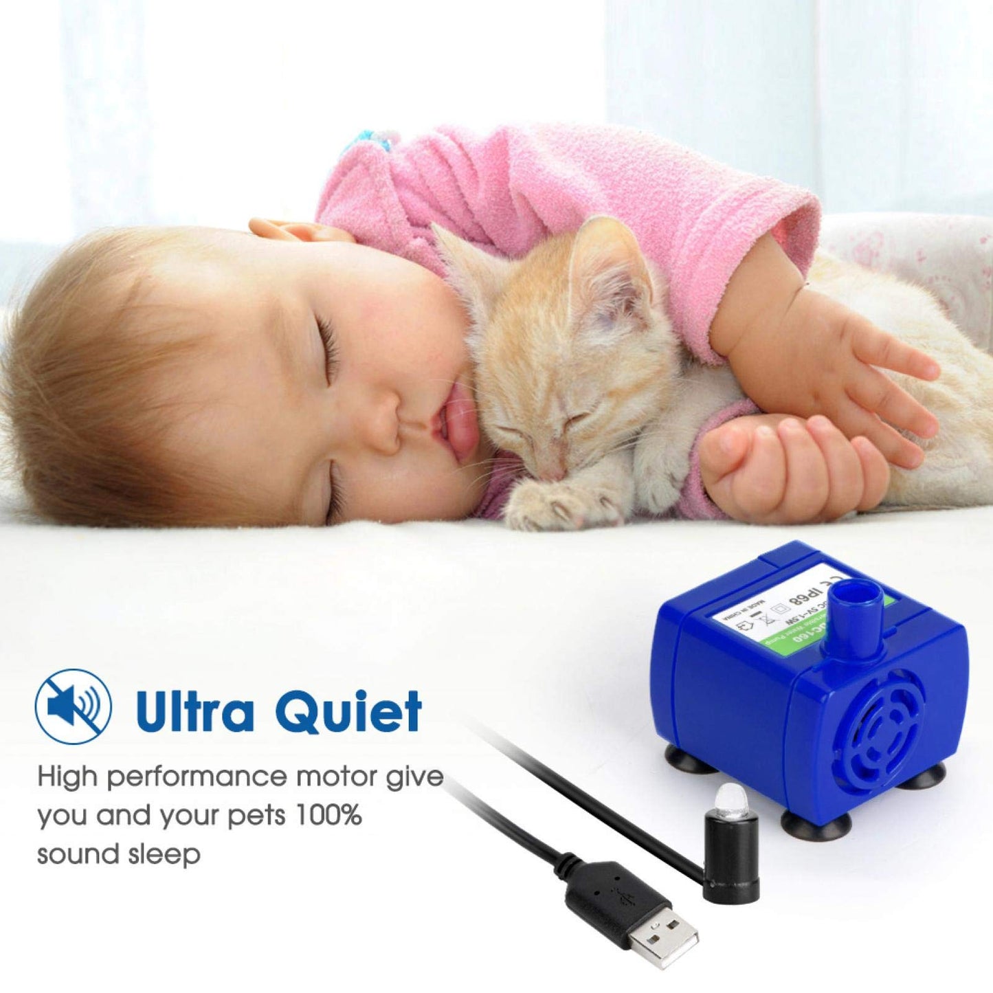 Jeanoko Bomba De Fuente De Agua Para Mascotas, Bomba de fuente de agua para gatos Bomba de agua sumergible para fuente para mascotas con bomba de cable de alimentación LED USB de 5.9 pies Fuente