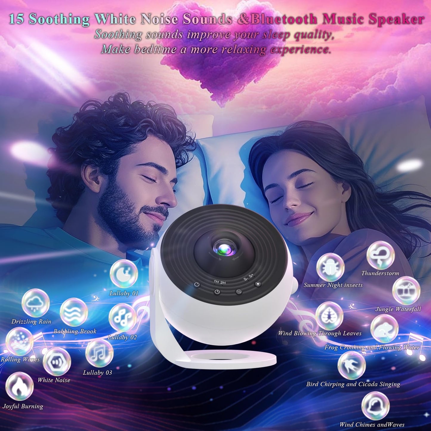 Orbislux Galaxy Projector Pro - Máquina de sonido para recámara, proyector de planetario 13 en 1 para niños y adultos con ruido blanco, altavoz de música Bluetooth, control remoto