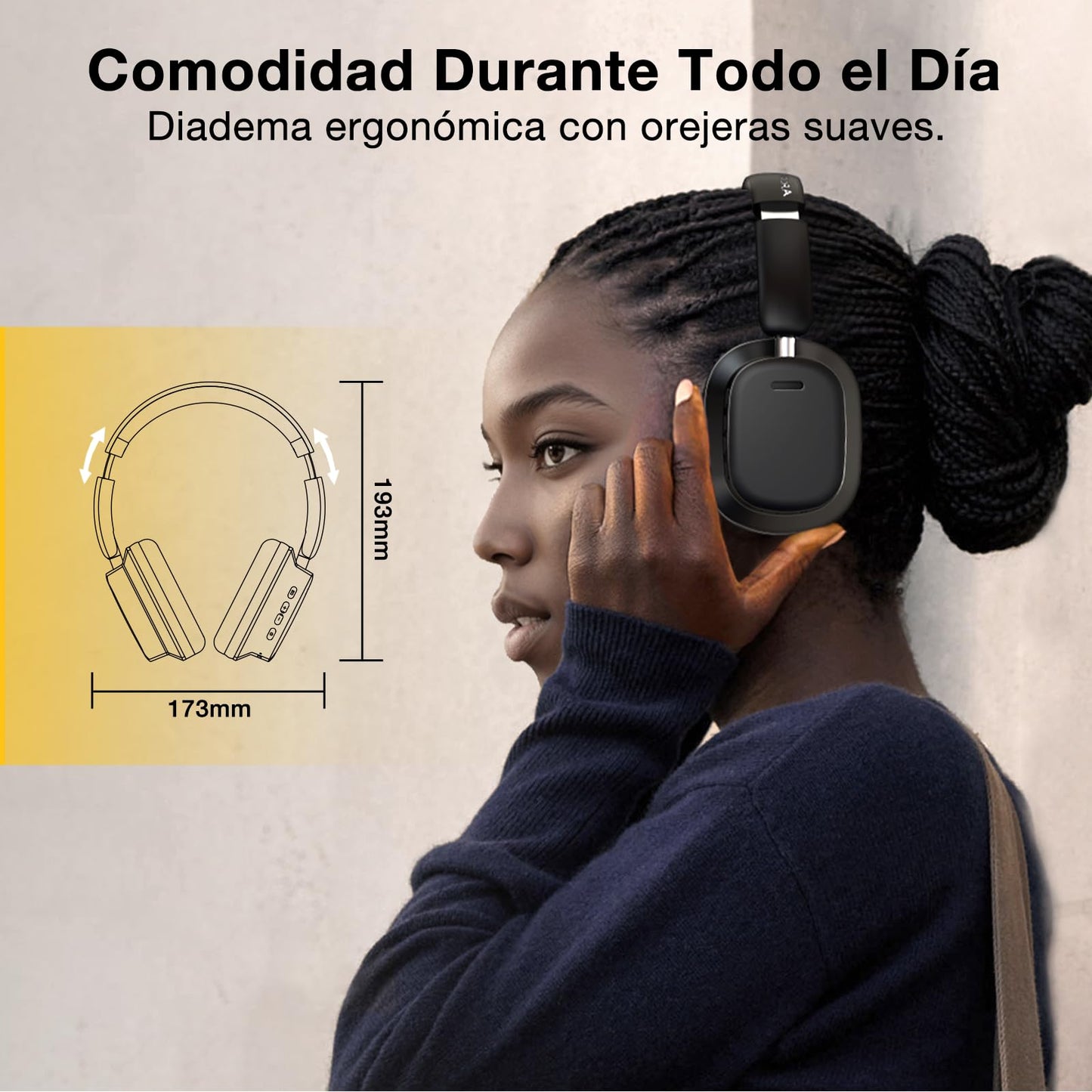 Audífonos Inalámbricos 1 Hora Negro con 100Hrs de Reproducción y 3 EQ Modos Musical Plegables Bluetooth 5.3
